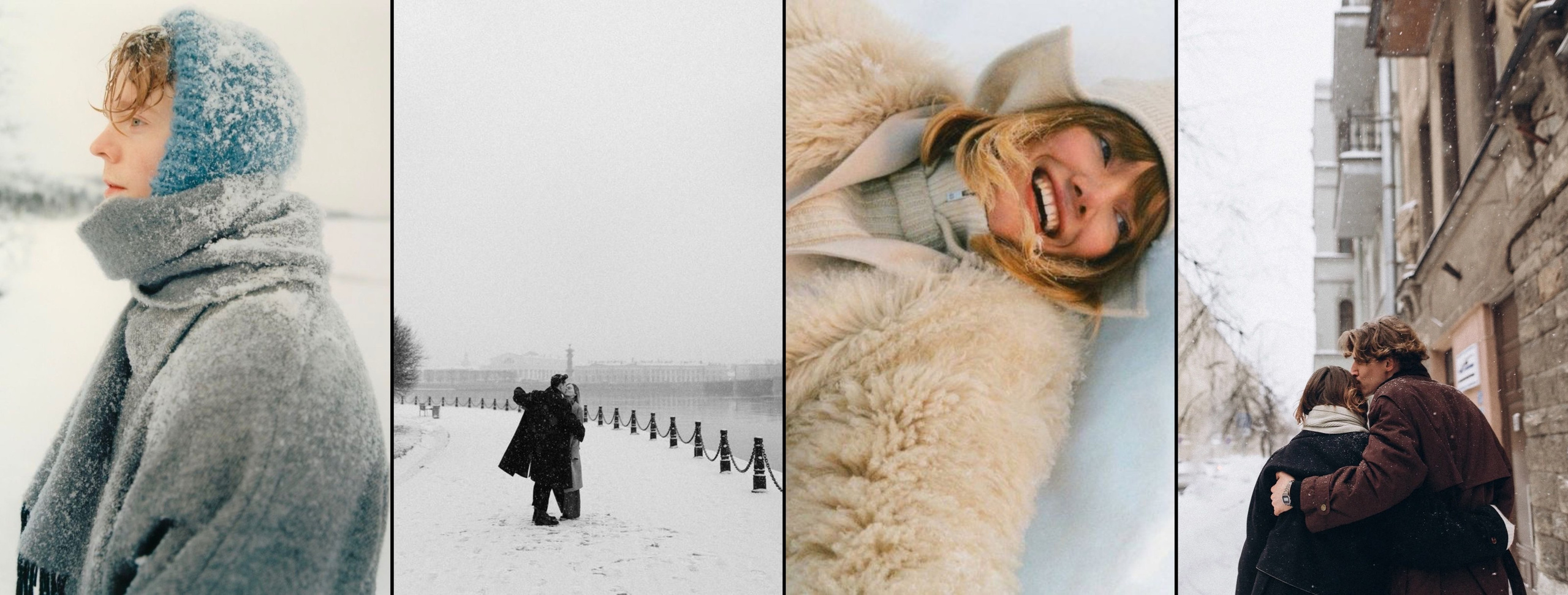 Подборка фотографий примеров для уличной зимней фотосессии. Снежные улицы Петербурга на фотографиях. 