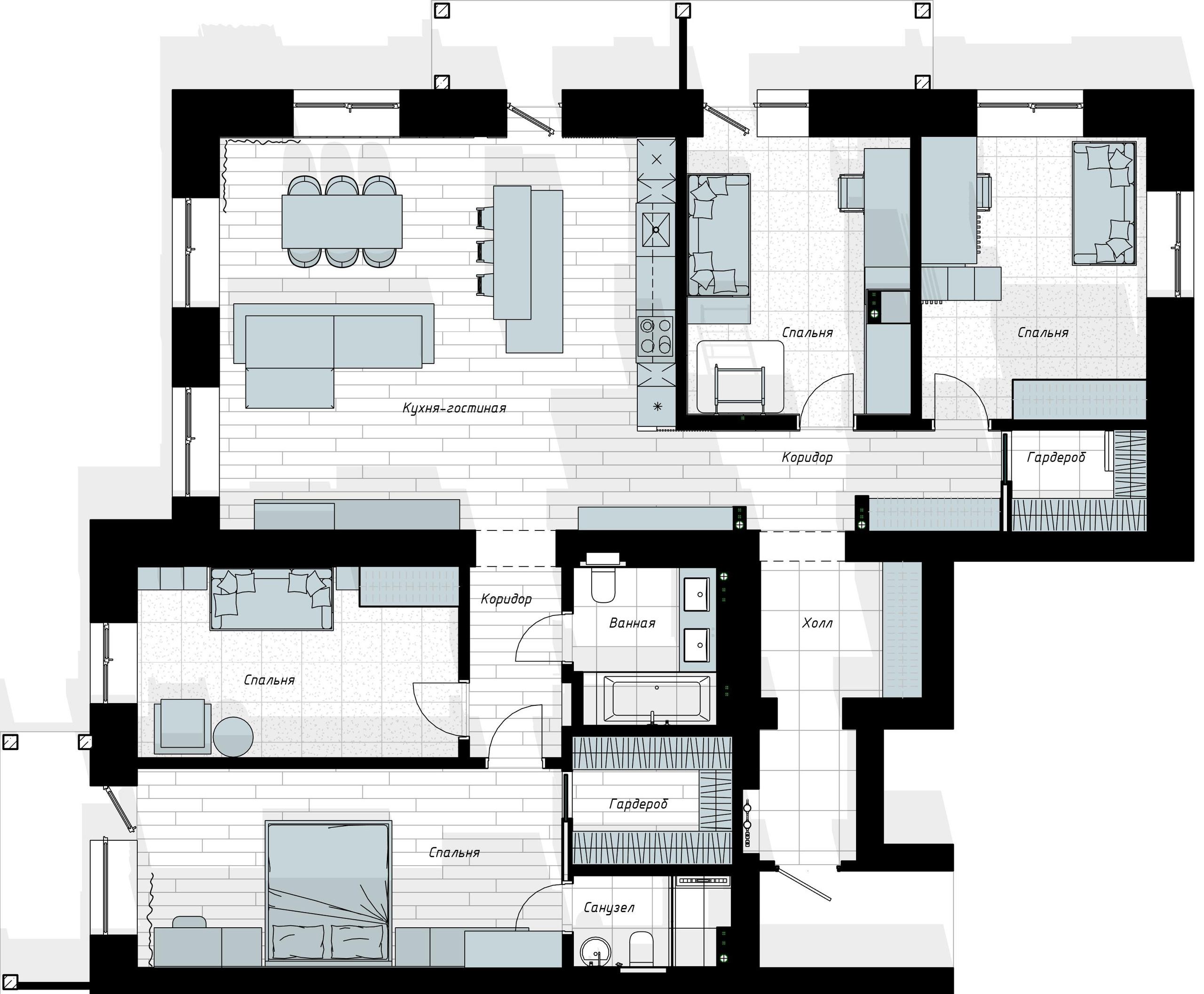 Квартира Истомина 60 Марина и Сергей. Архитектурно-дизайнерское бюро ROOMS