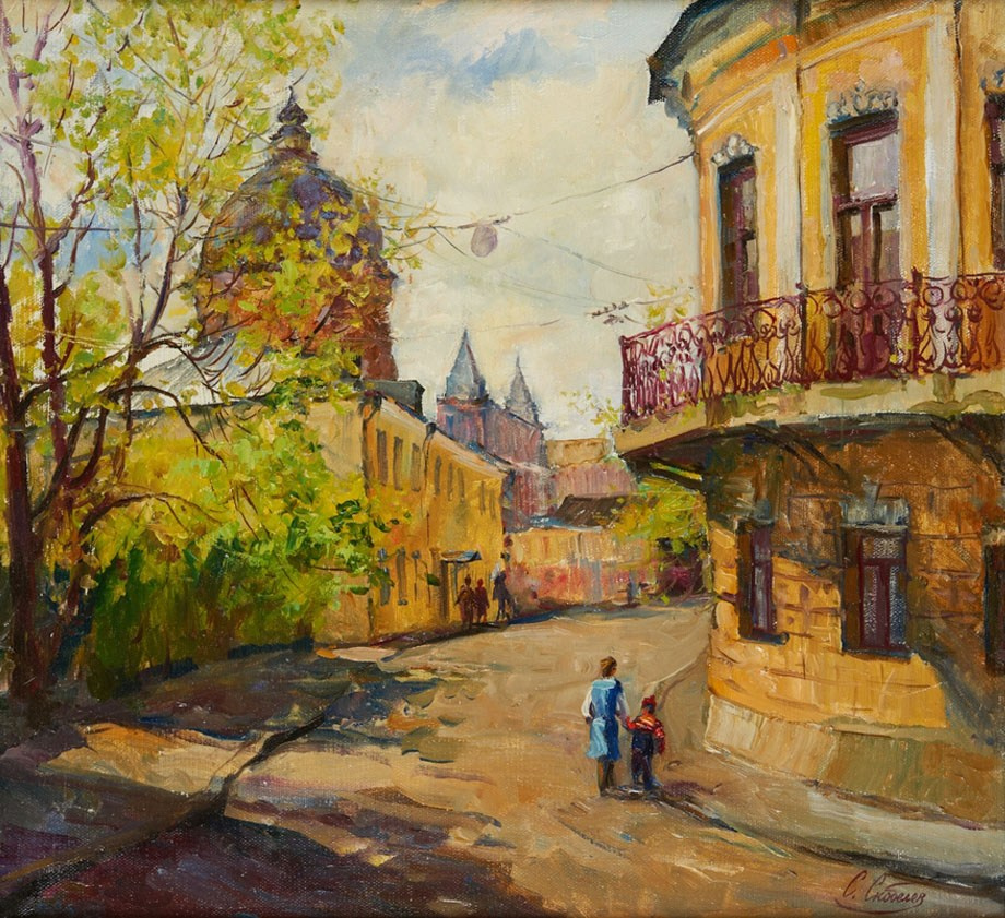 Картина маслом старая Москва, холст масло, городской пейзаж художник Станислав Скобелев