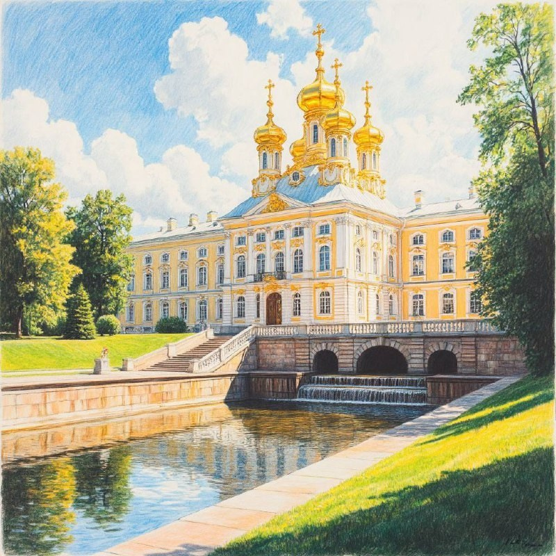 Тихая улица с жёлтым домом, зелёными деревьями и тенями на асфальте. Ни души. Утро в спальном районе.
