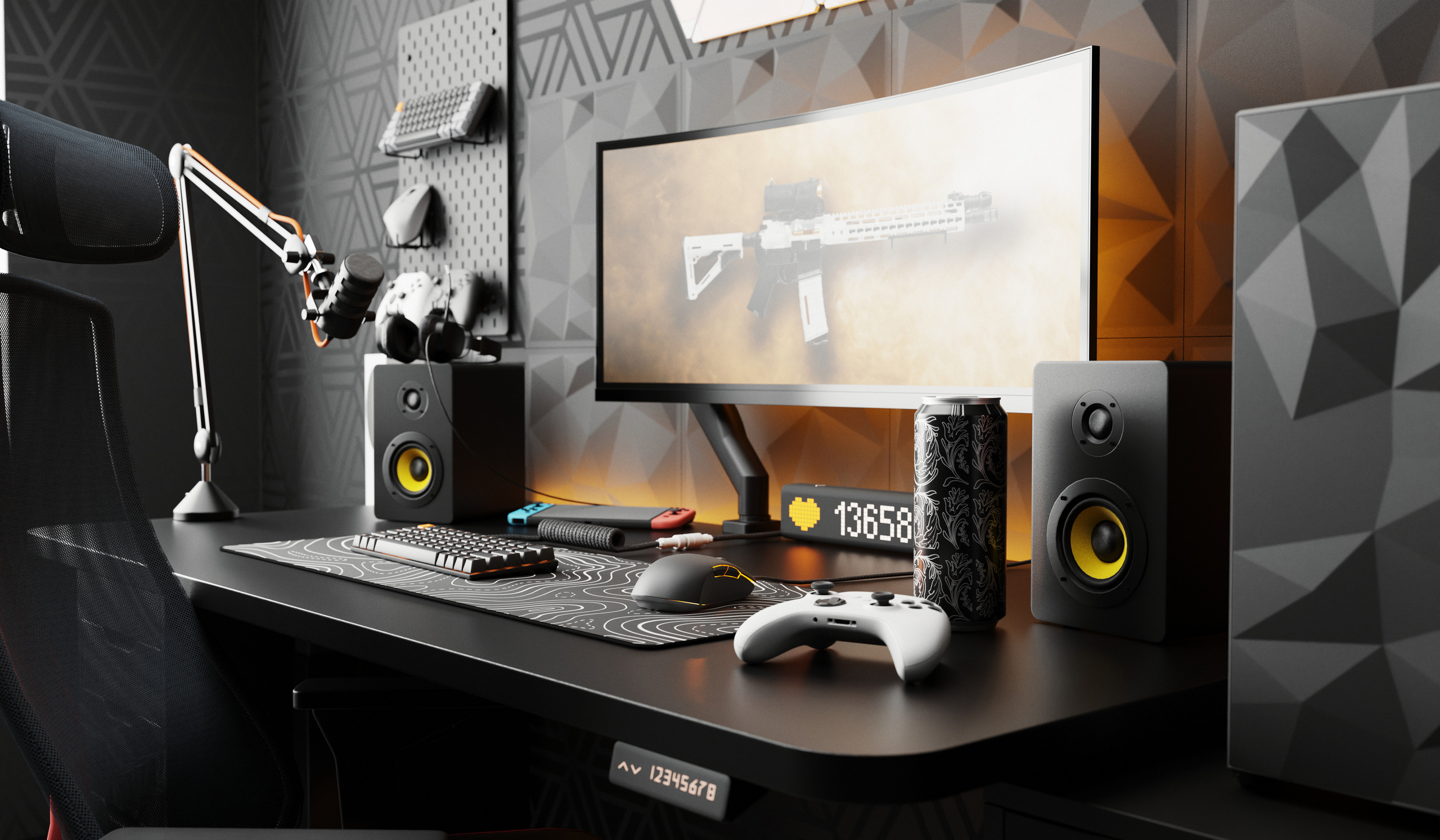 Тёмный интерьер геймера. Купить коммерческие фотографии для использования в дизайне и рекламе