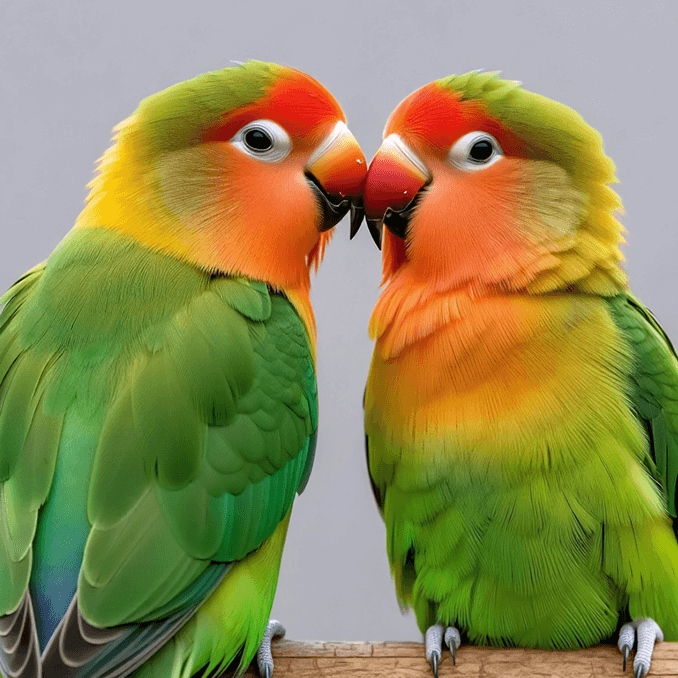 Пара неразлучников чистит друг другу пёрышки в зоопарке