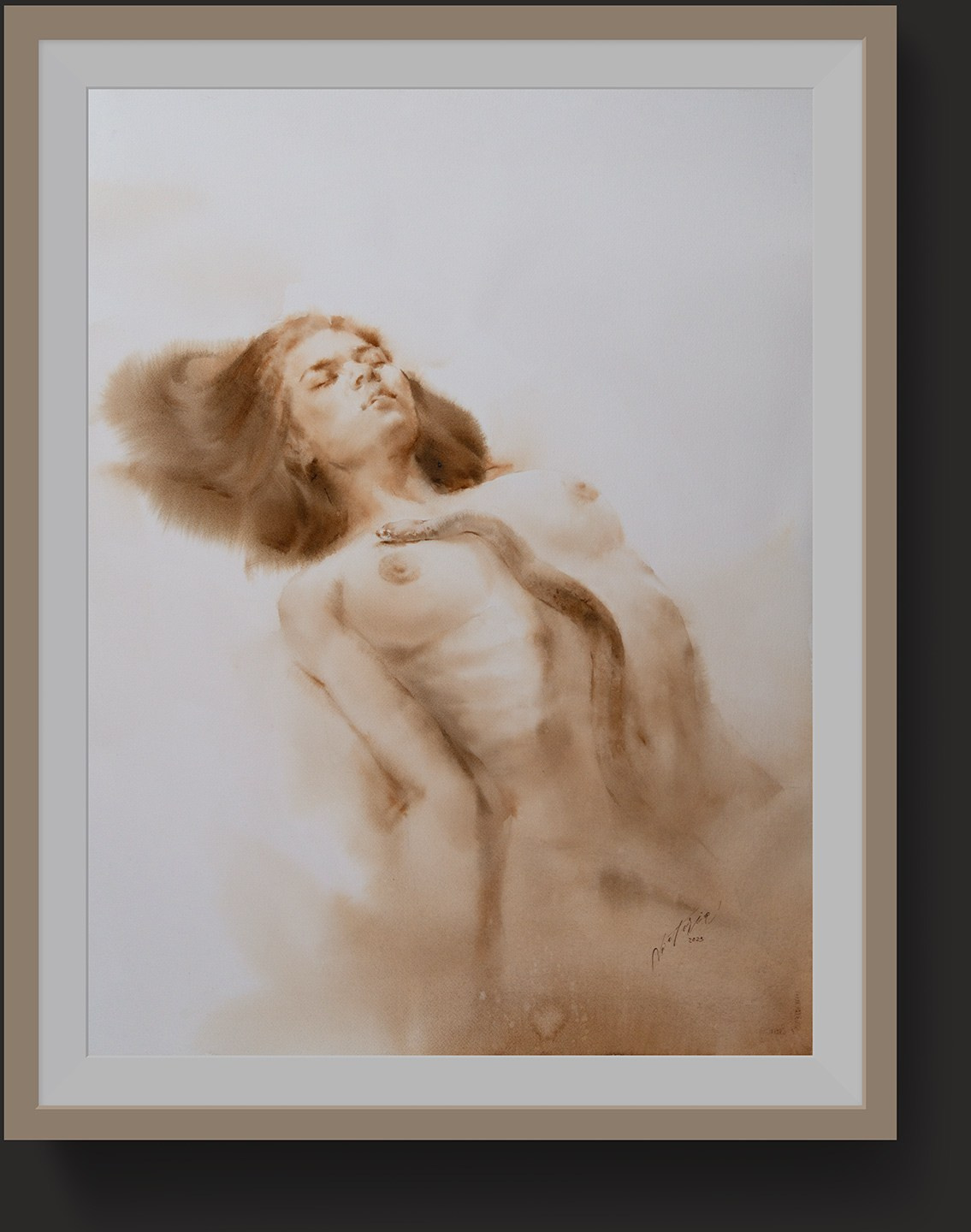 Акварельные работы в монохроме, эротика в акварели