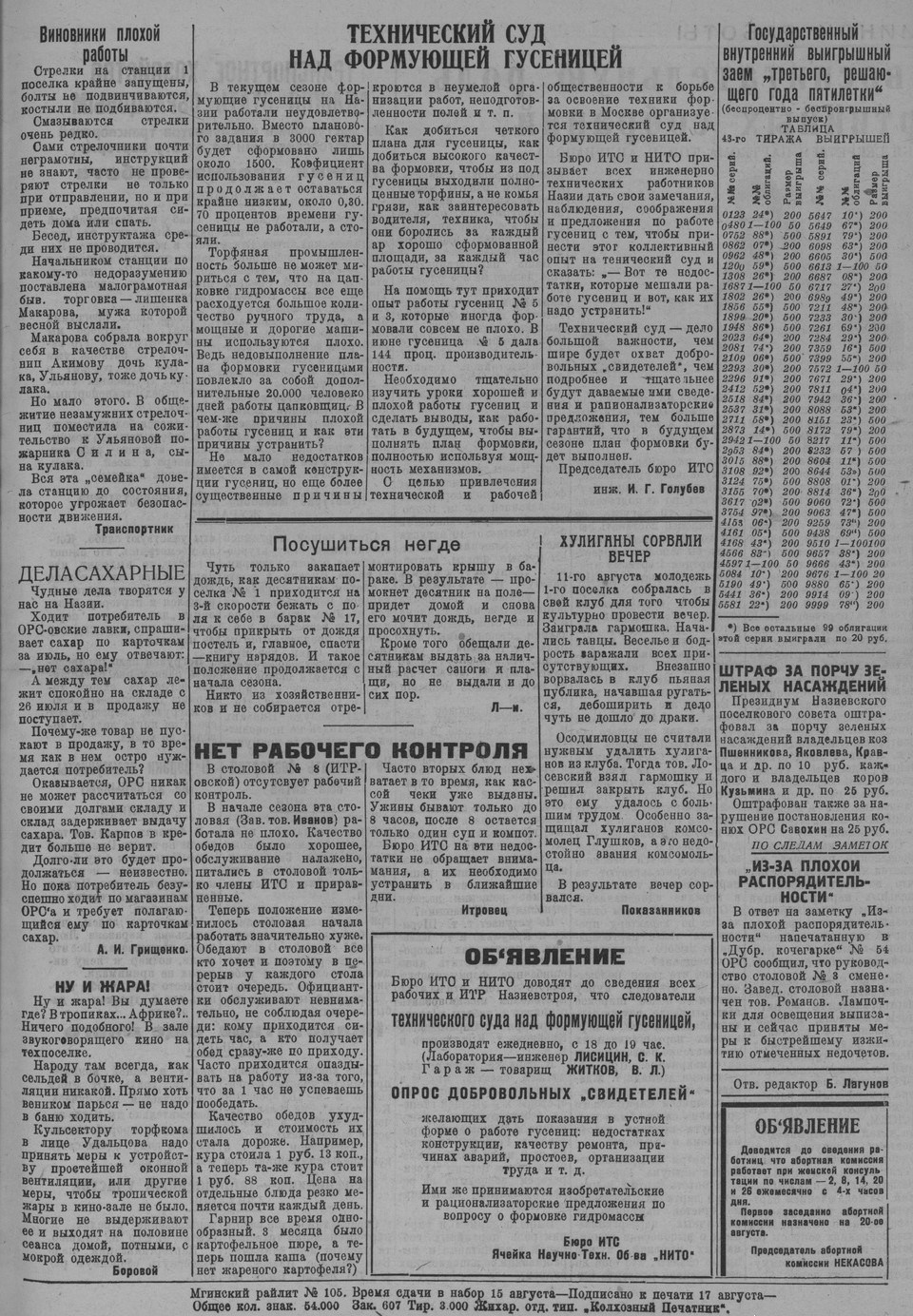 Выпуски газеты за 1935 год. История Назиевского городского поселения