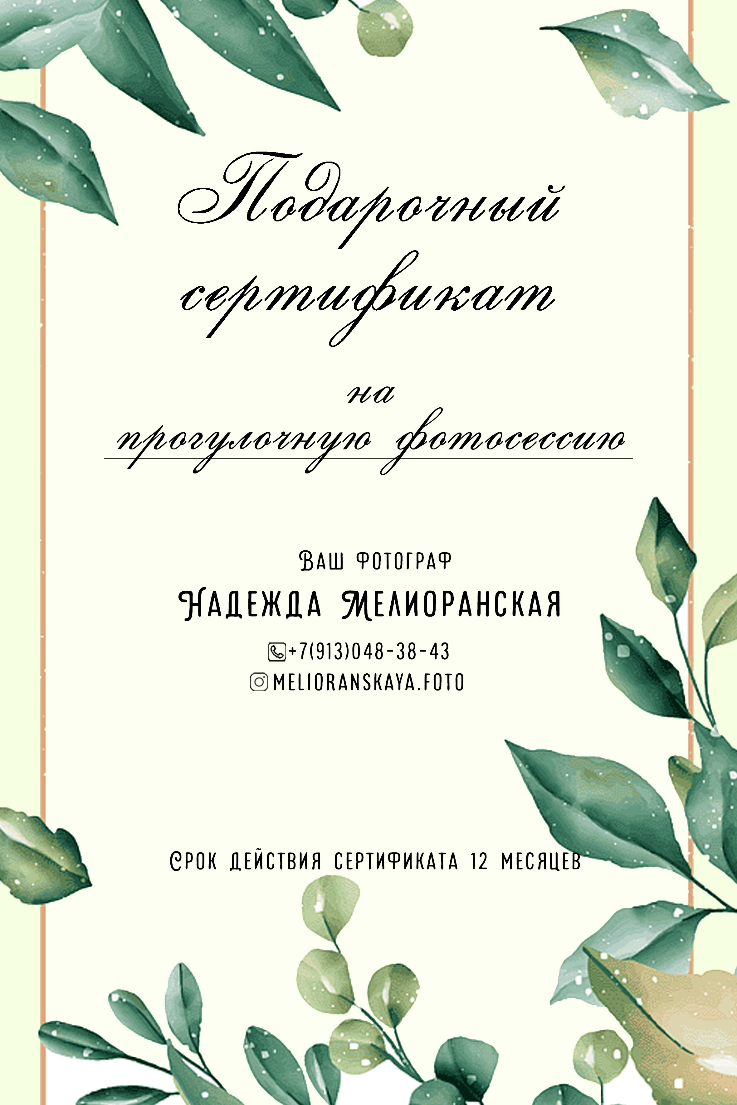 Подарочные сертификаты. Детский и семейный фотограф в г. Ачинск Надежда Мелиоранская