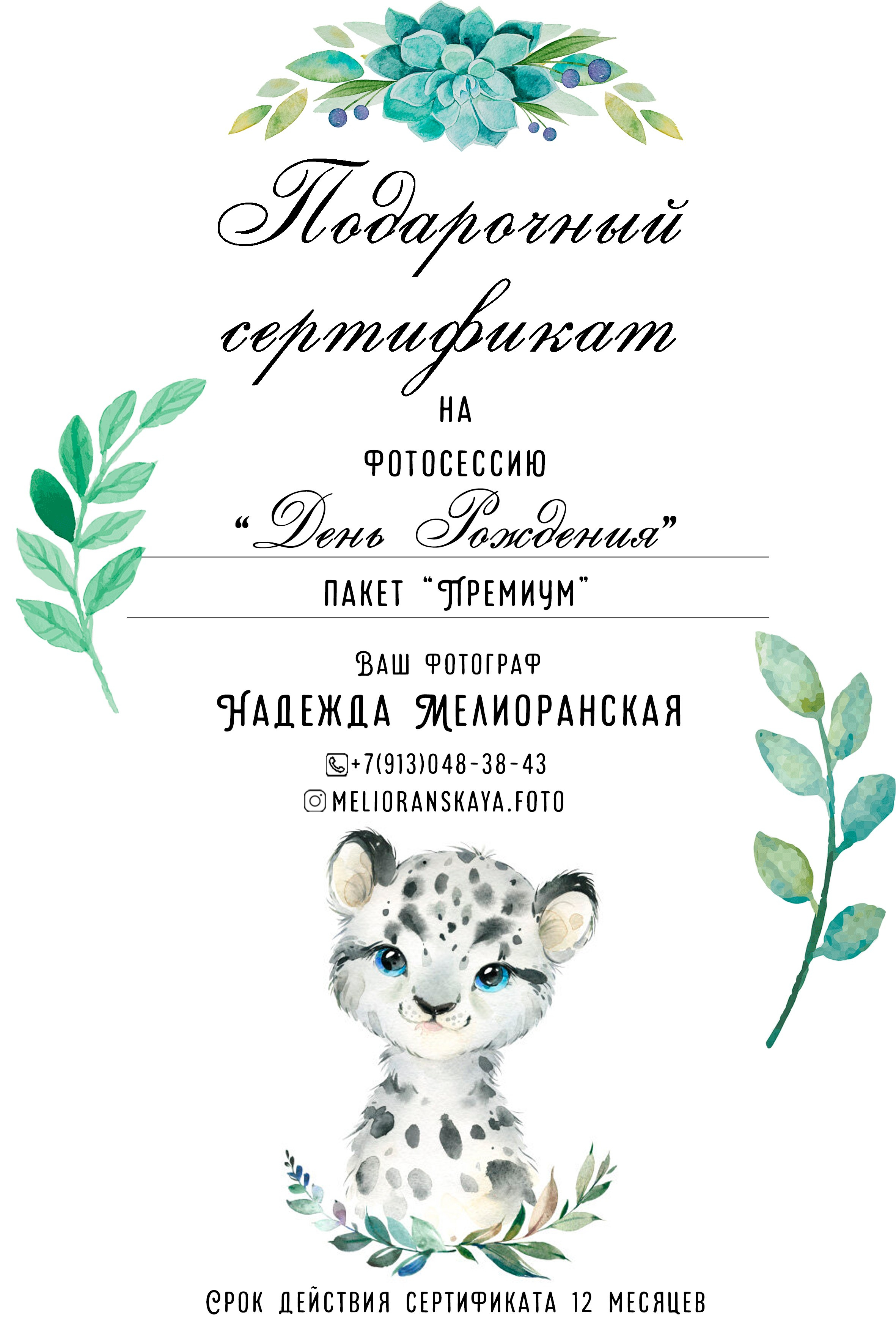 Подарочные сертификаты. Детский и семейный фотограф в г. Ачинск Надежда Мелиоранская