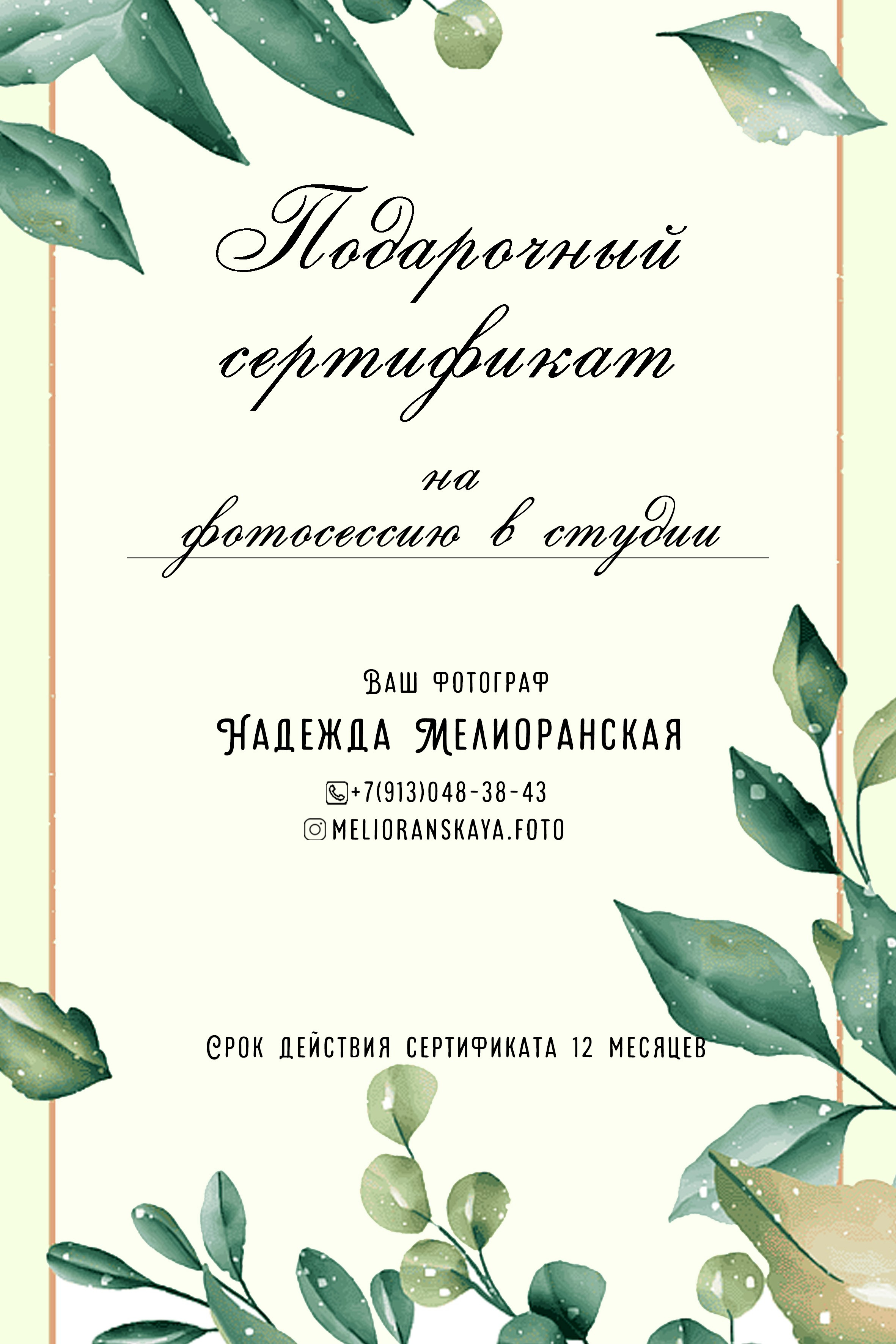 Подарочные сертификаты. Детский и семейный фотограф в г. Ачинск Надежда Мелиоранская