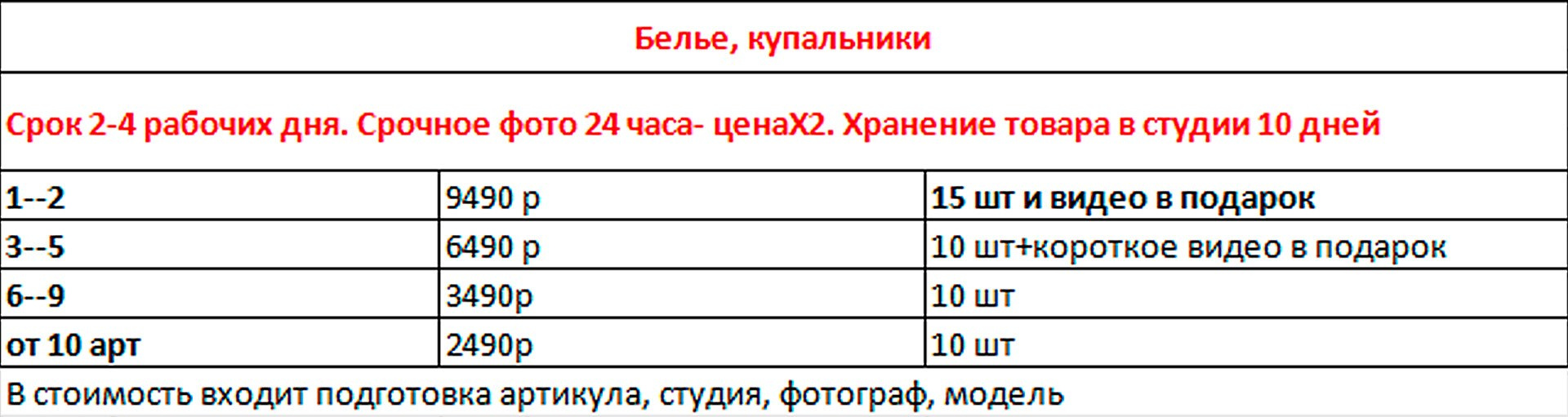 Услуги и цены. Фото для маркетплейс