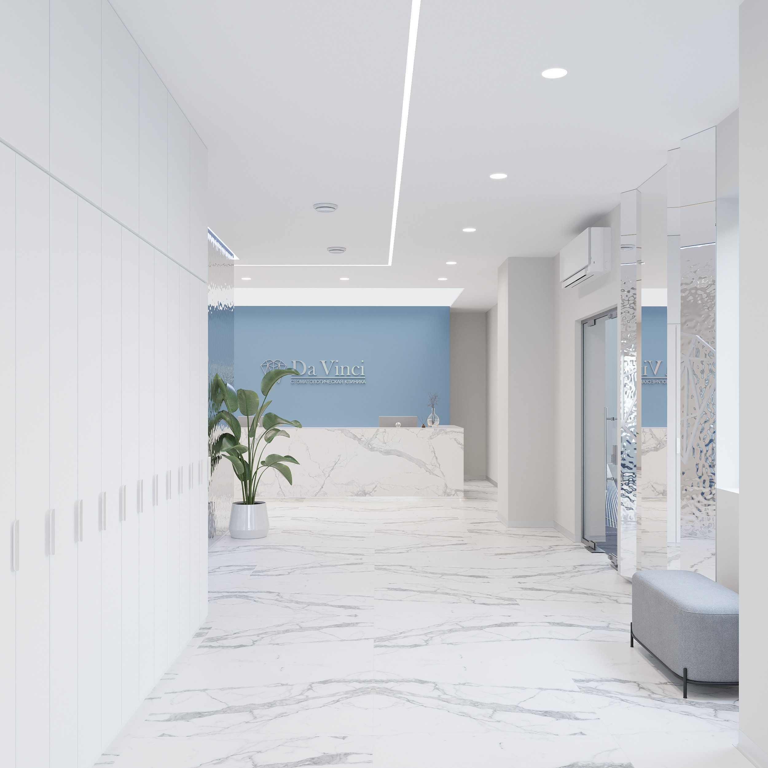 Стоматология Da Vinci в Хабаровске. Дизайн интерьера вестибюля.