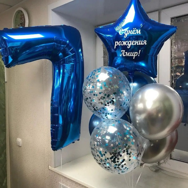 Шары с синими цифрами. Студия праздничного декора