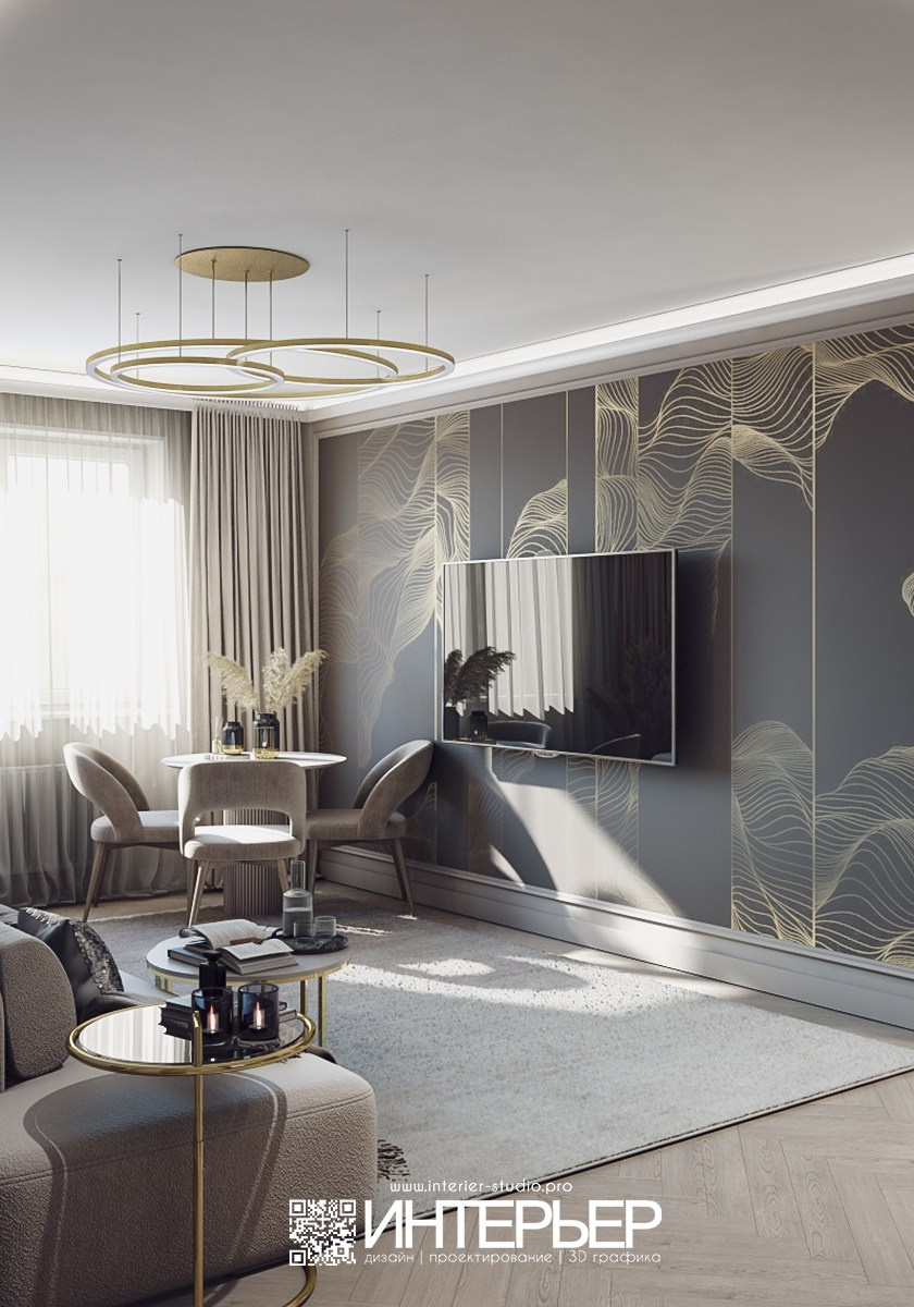 Квартира в г. Краснодар ЖК «Урал». Дизайн интерьера, 3D визуализация и 3D моделирование. Создание проектов и чертежей. КМВ: Кисловодск, Пятигорск, Ессентуки и удаленно