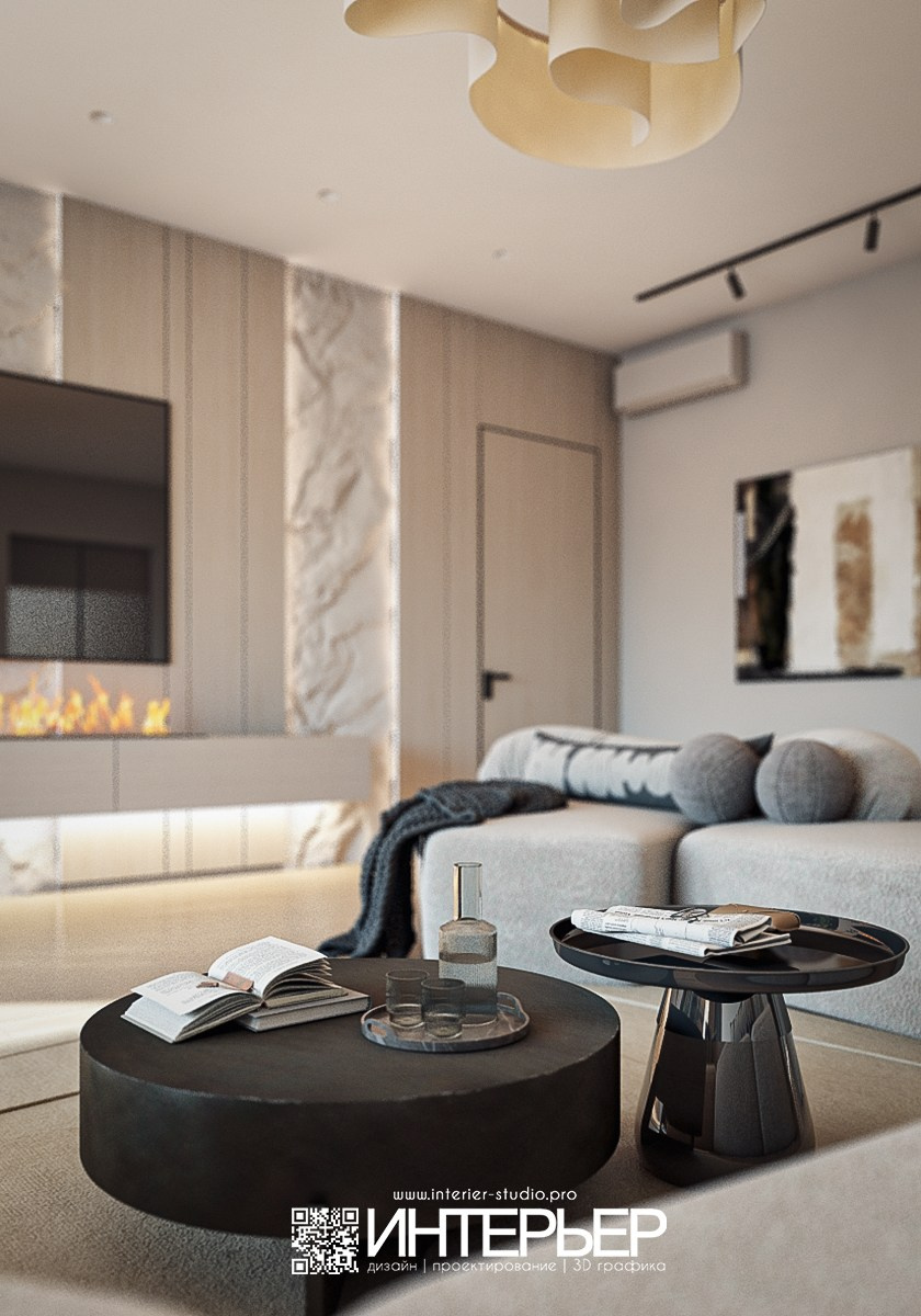 Гостиная, Кухня в доме ст. Суворовская. Дизайн интерьера, 3D визуализация и 3D моделирование. Создание проектов и чертежей. КМВ: Кисловодск, Пятигорск, Ессентуки и удаленно