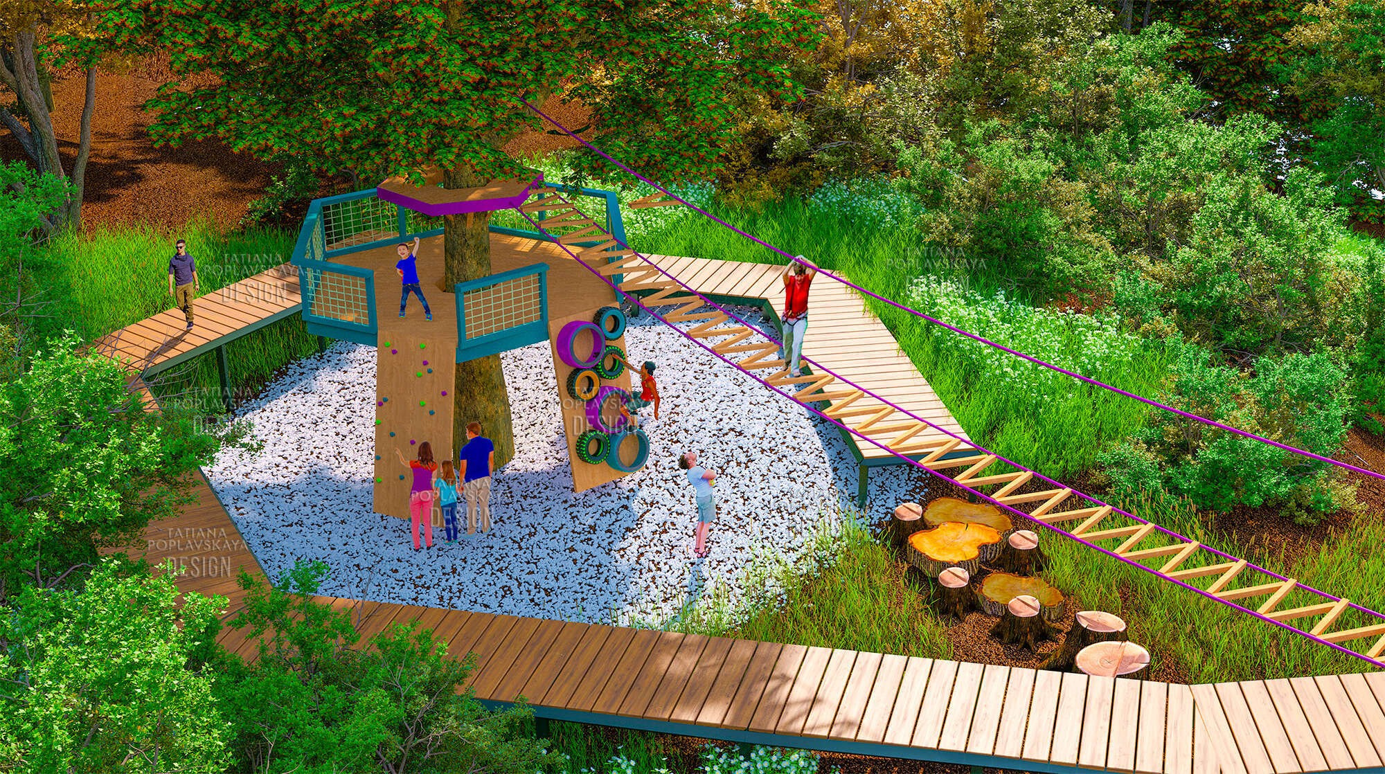 Веревочный парк для парка 80-летия Краснодарского Края на Макаренко. Интерьерный дизайнер в Сочи Поплавская Татьяна. Проектирование интерьеров и организация процесса ремонта