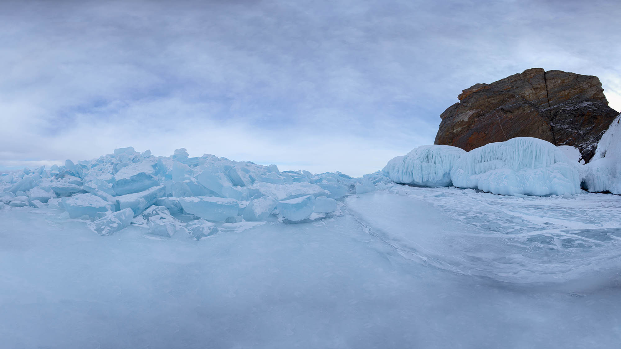 Таросы, наледь, зима, Байкал, берег, утёс, лёд