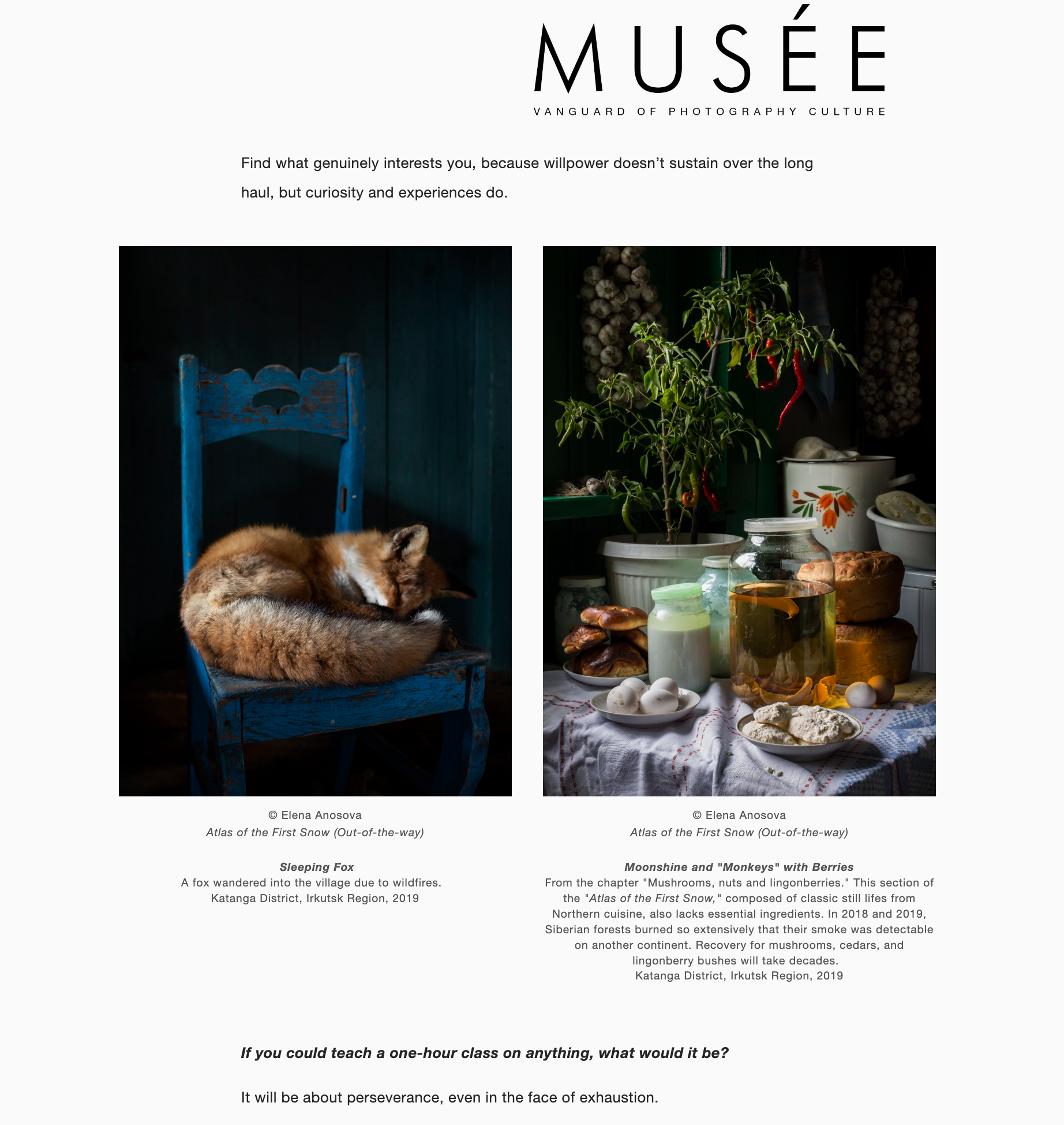 Interview for MUSÉE Magazine. Elena Anosova is an award-winning visual artist