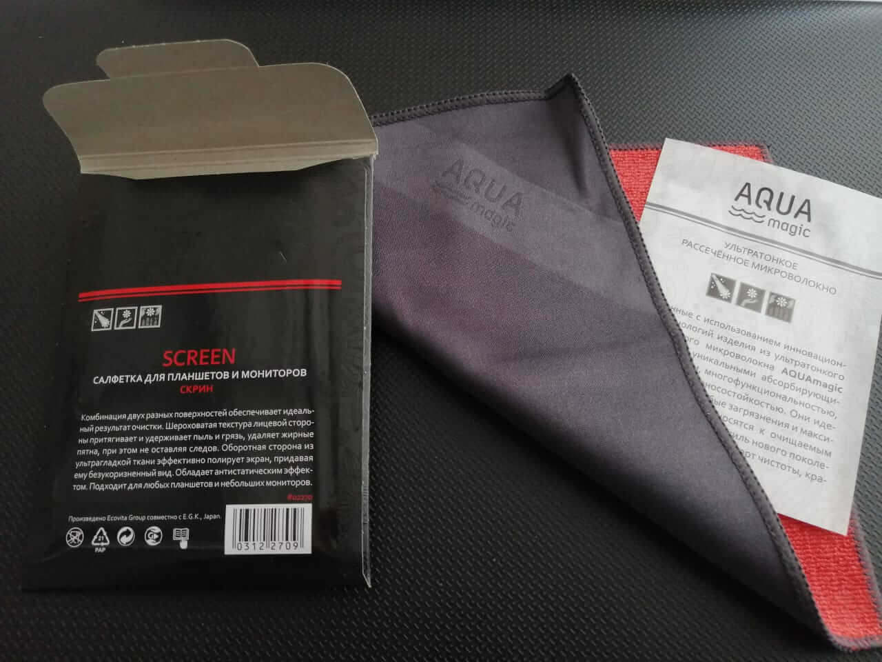 Салфетка для планшетов и мониторов AQUAmagic Screen серая сторона для полировки