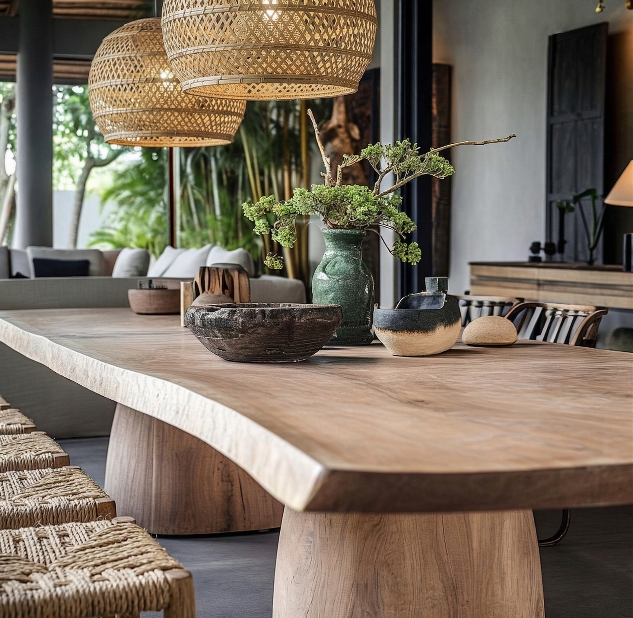 дизайн столовой в этно стиле в доме на Бали