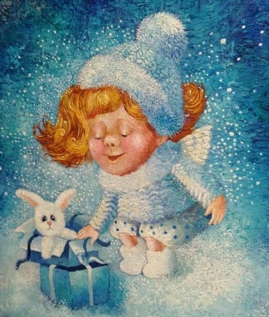 Зима, ангел, игрушки, подарок, снег, прогулка