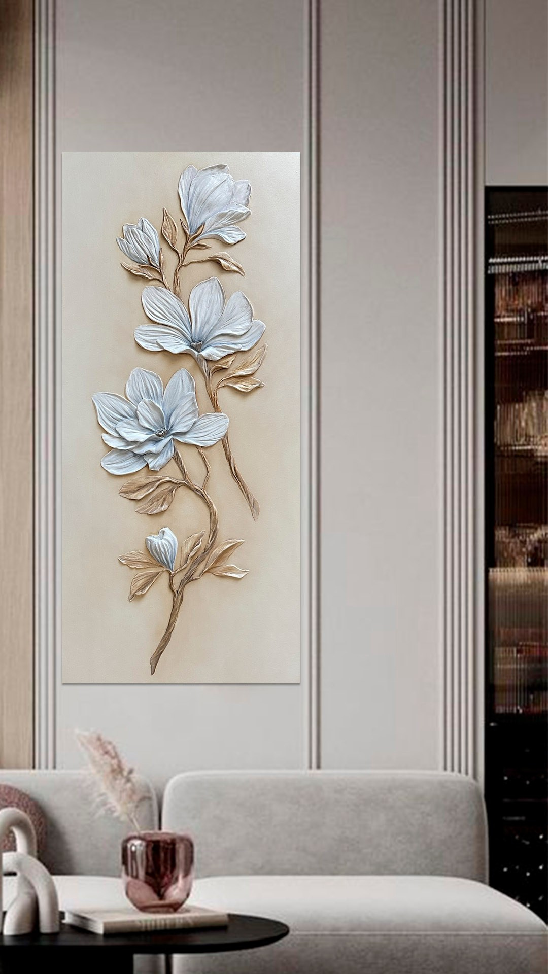 барельеф, панно, магнолии, магнолия, декор, арт, дизайн гостиной, интерьерные картины, декоративное панно, , интерьерная картина, дизайн офиса, интерьер кабинета