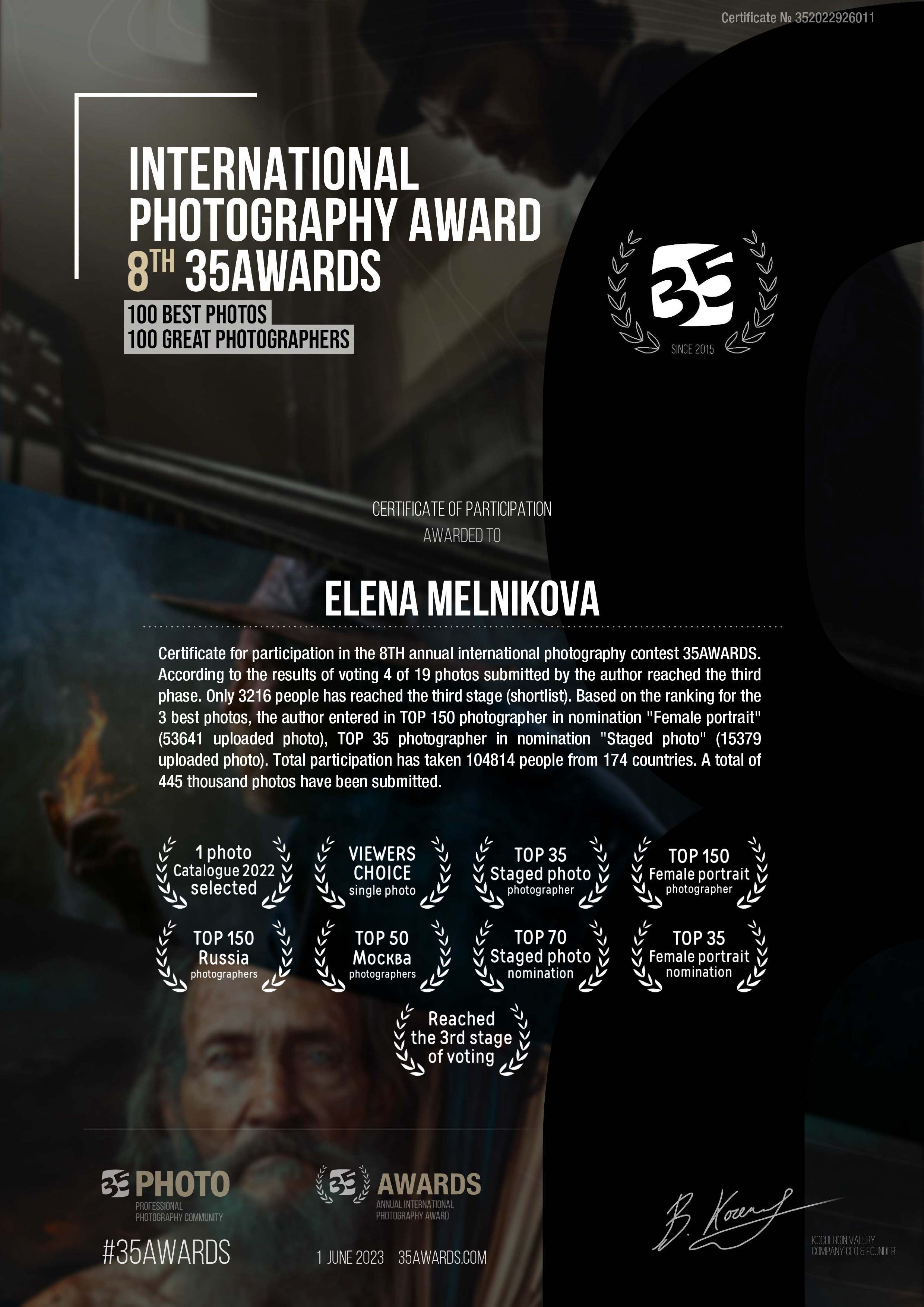 My achievements. Reportage, architectural, fine art photographer Lena Melnikova in Moscow