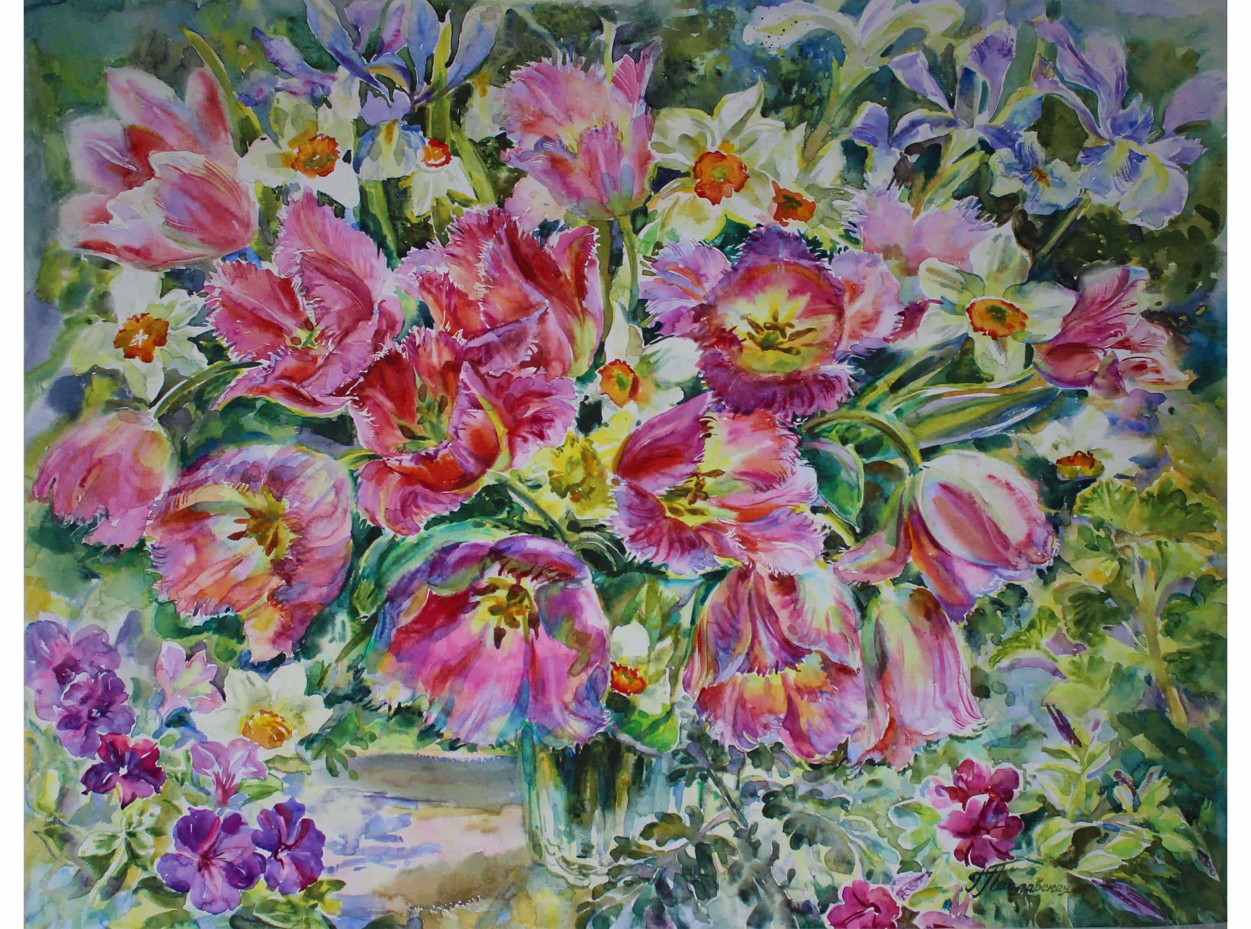 Цветы акварелью: тюльпаны, сирень, подснежники, розы, подсолнухи. Свет акварели Галины Поплавской