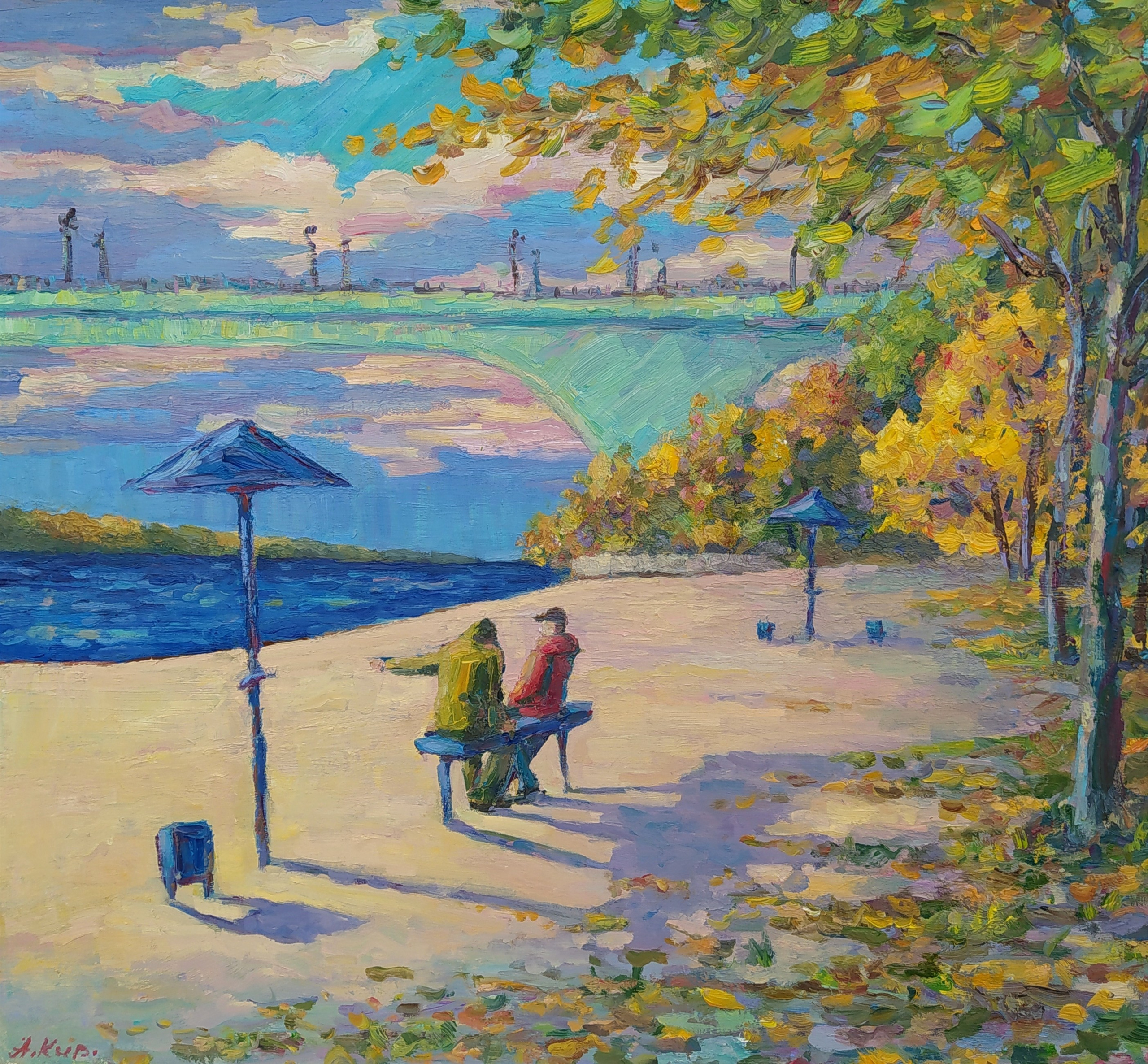 Осенний городской пейзаж, живопись маслом купить