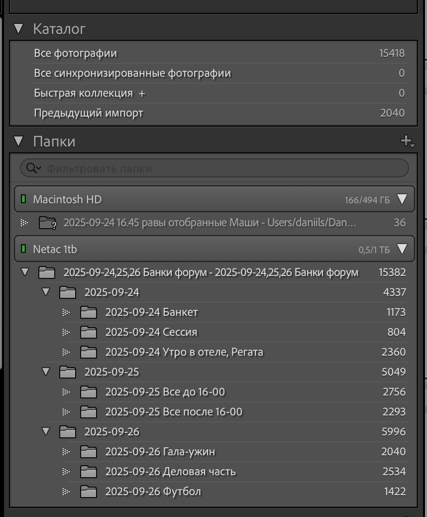 Скрин из lightroom с большим количеством фотографий