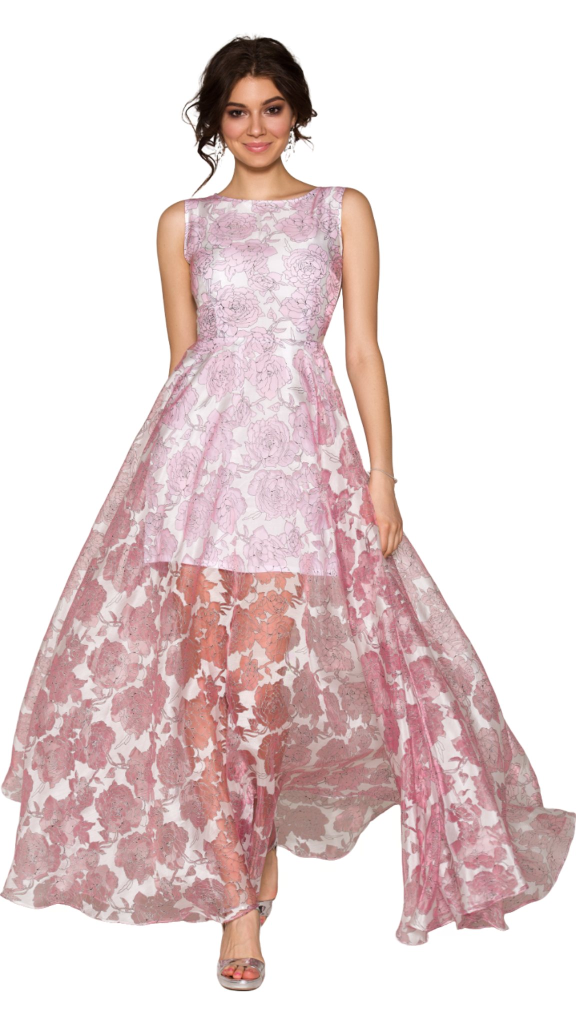 Девушка в платье со шлейфом на прозрачном фоне