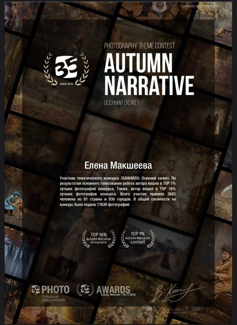 Изображения именного диплома фотоконкурса Осенний сюжет от 35awards