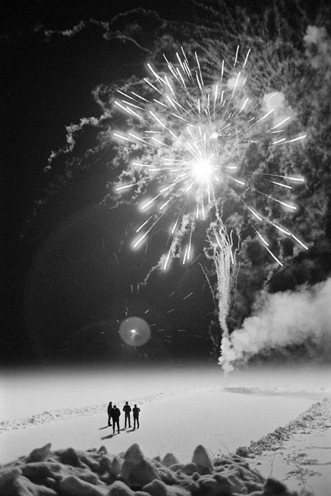 Christmas fireworks on Kolodozero Lake. January 2015.