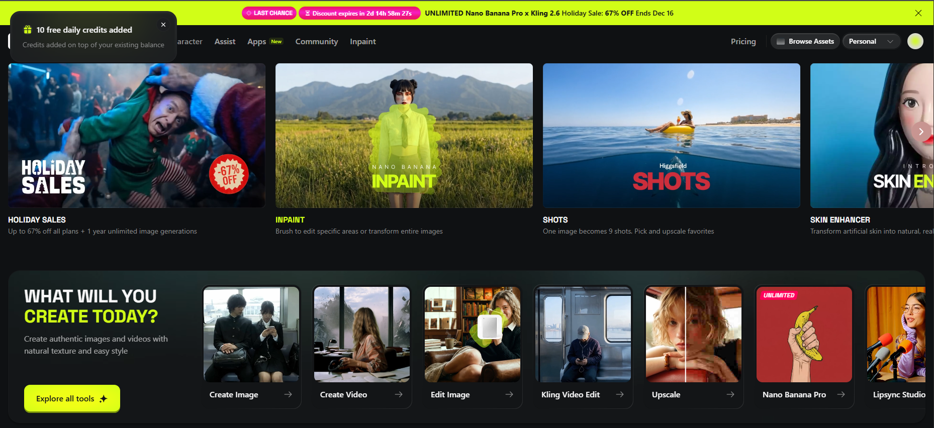 Главная страница Higgsfield.ai