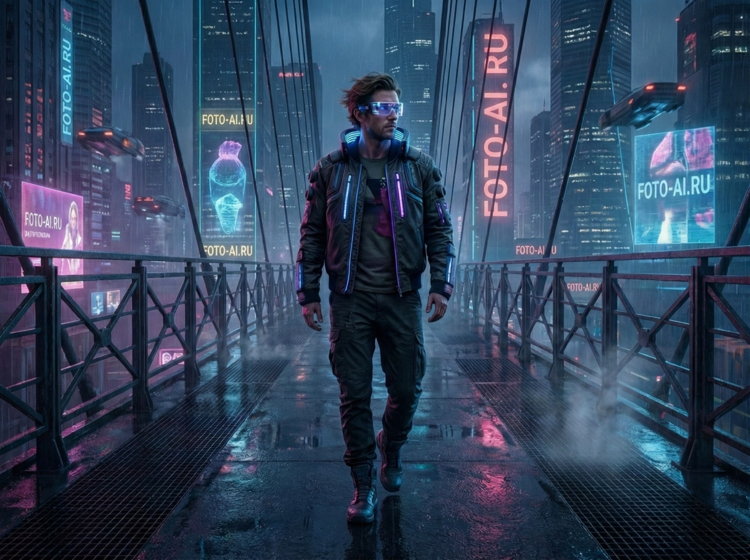 Пример портрета в стиле Cyberpunk, сгенерированного нейросетью Foto-AI