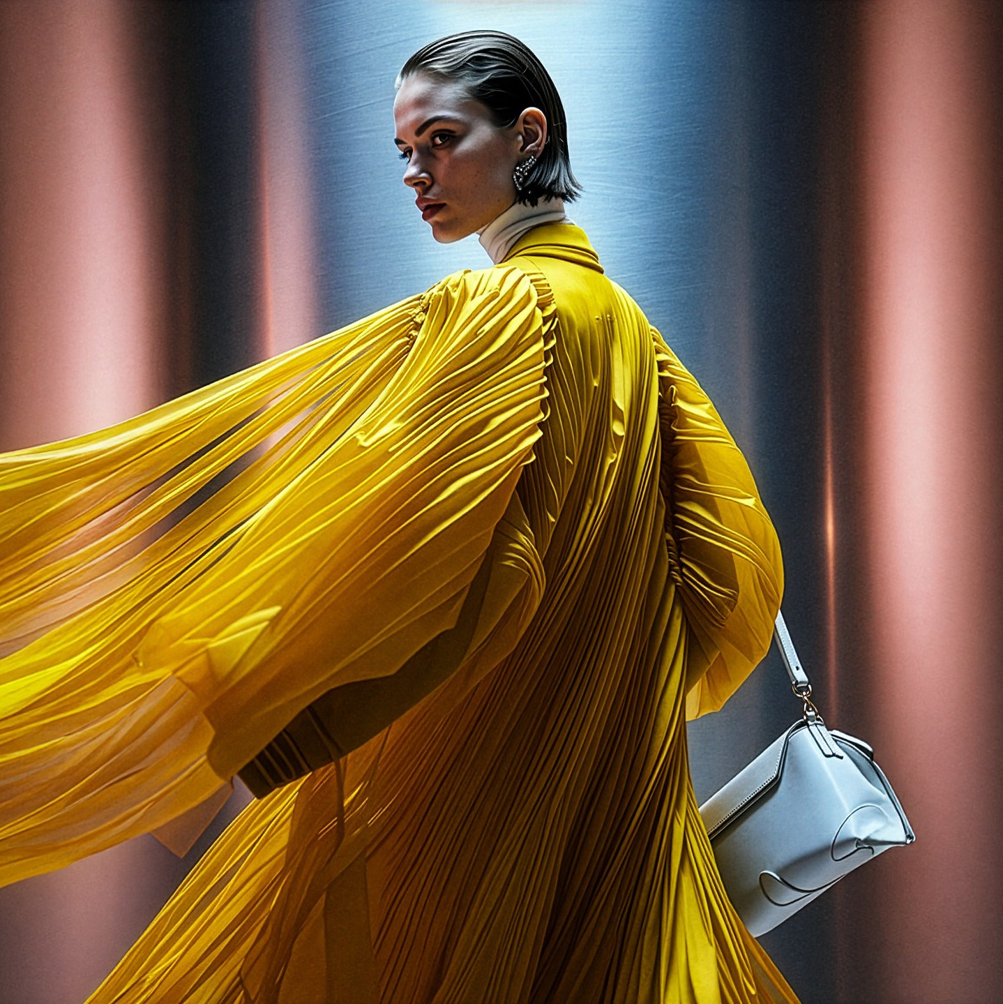 девушка в желтом платье на абстрактном фоне