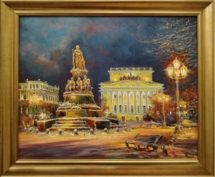 Город, зима, виды Санкт-Петербурга, театр, памятник Екатерине Великой