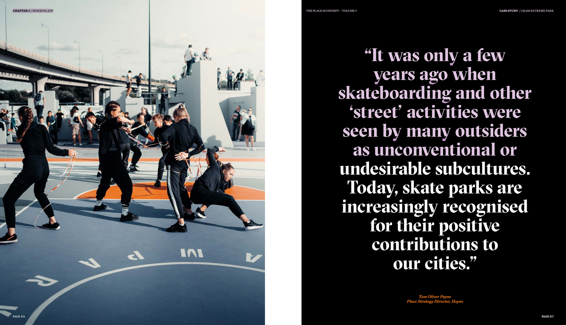 Разворот книги The Place Economy Vol.3 с фотографией Урам-парка в Казани от Антона Аванзато