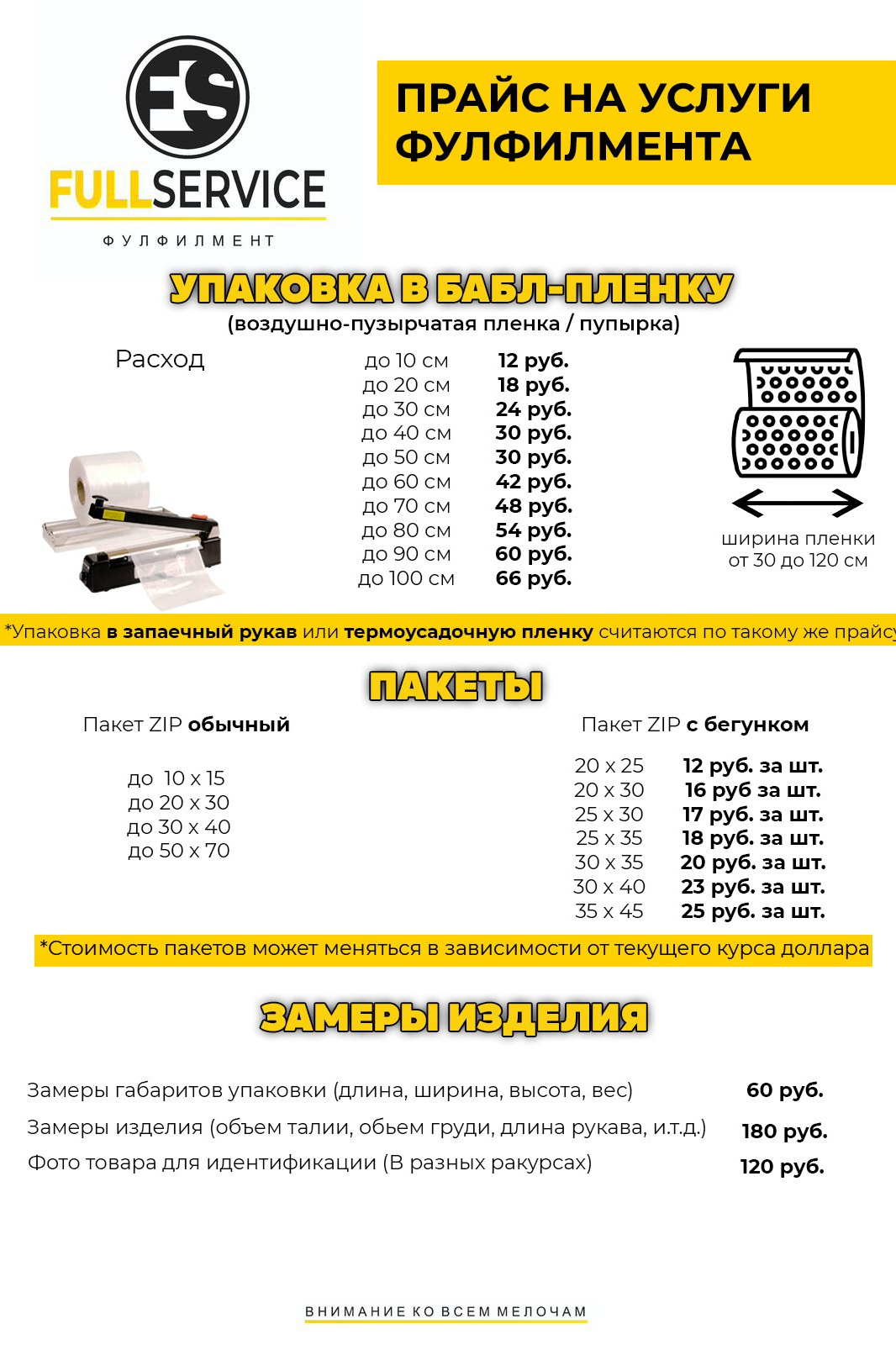 Стоимость услуг. Фулфилмент