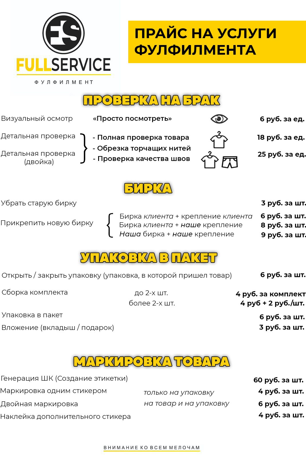 Стоимость услуг. Фулфилмент