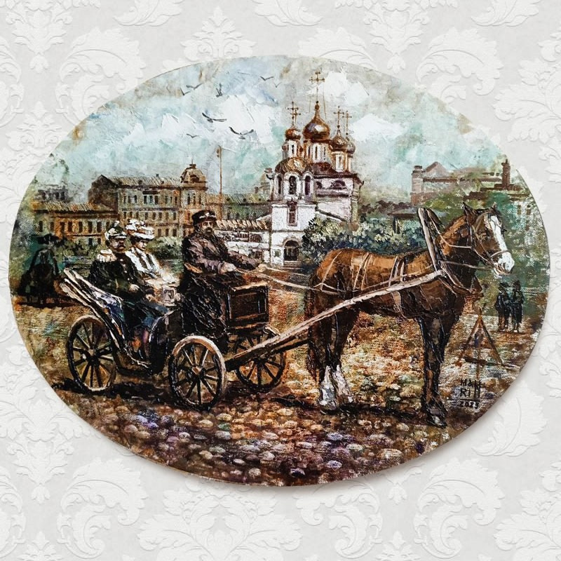 картины, интерьерные картины, картины маслом, масло, природа, живопись, Нижний Новгород, город, картина с Нижнем Новгородом, виды Нижнего, старина, ретро стиль, прогулка по Нижнему, нижегородские виды, лошадь, церковь, площадь Минина, транспорт
