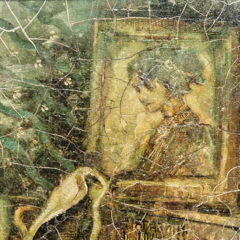 картины, картины маслом, масло,  природа, живопись, Нижний Новгород, старина, ретро стиль, Марина Новосельская, картина с кракелюром, женские тайны, портрет, женский портрет, туфли, бальные туфельки, эксклюзив, картина в подарок, картина женщине