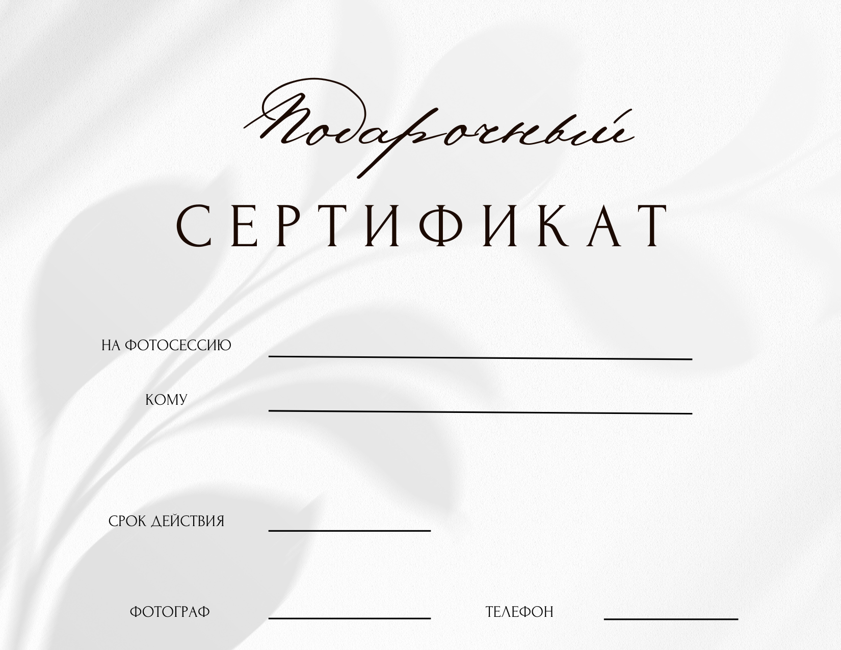 Шаблон подарочного сертификата. Фотограф / Мастерская фотографии МетоD