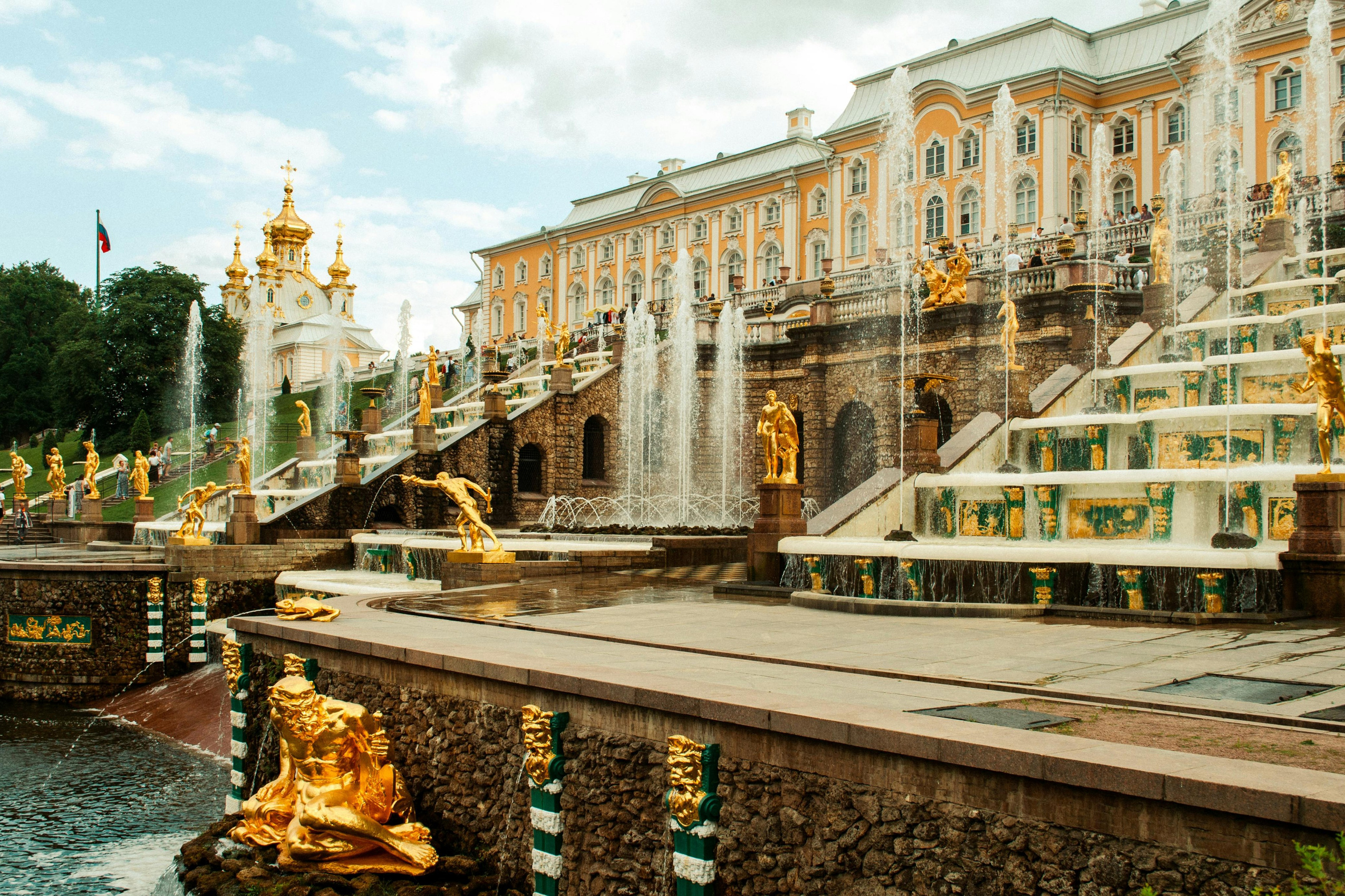 Peterhof palace complex with fountains near Saint Petersburg