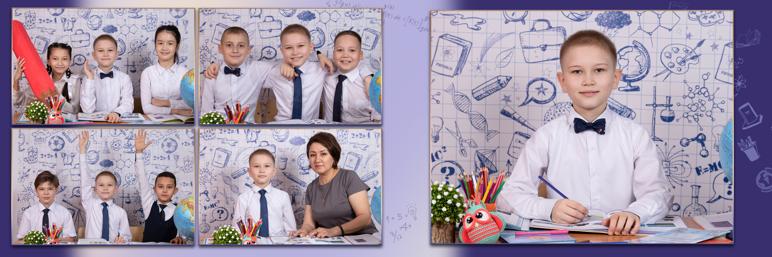 Фотокнига «Школьная тетрадь». Детский фотограф в Алматы, виньетки, выпускной альбом Алматы