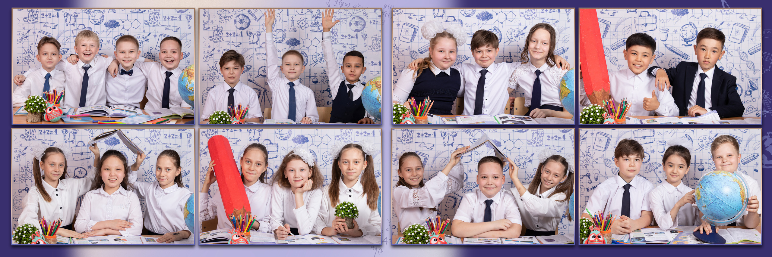 Фотокнига «Школьная тетрадь». Детский фотограф в Алматы, виньетки, выпускной альбом Алматы