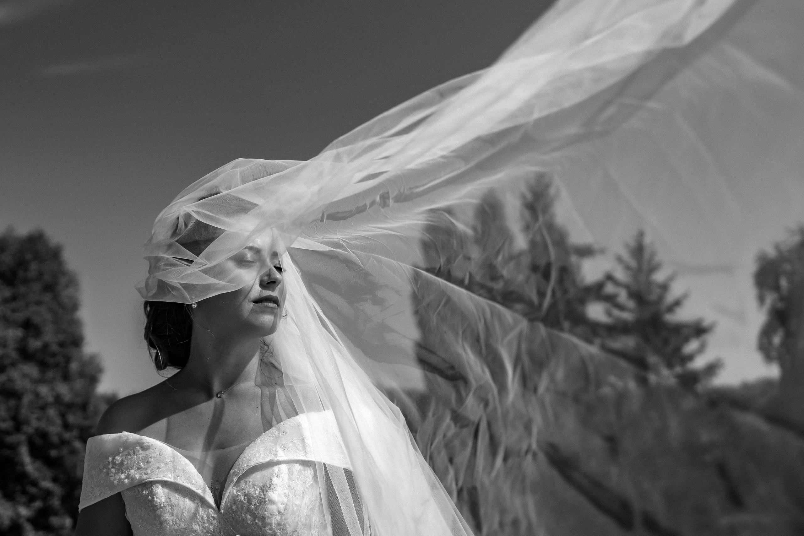 Девушка с легкой вуалью на голове 