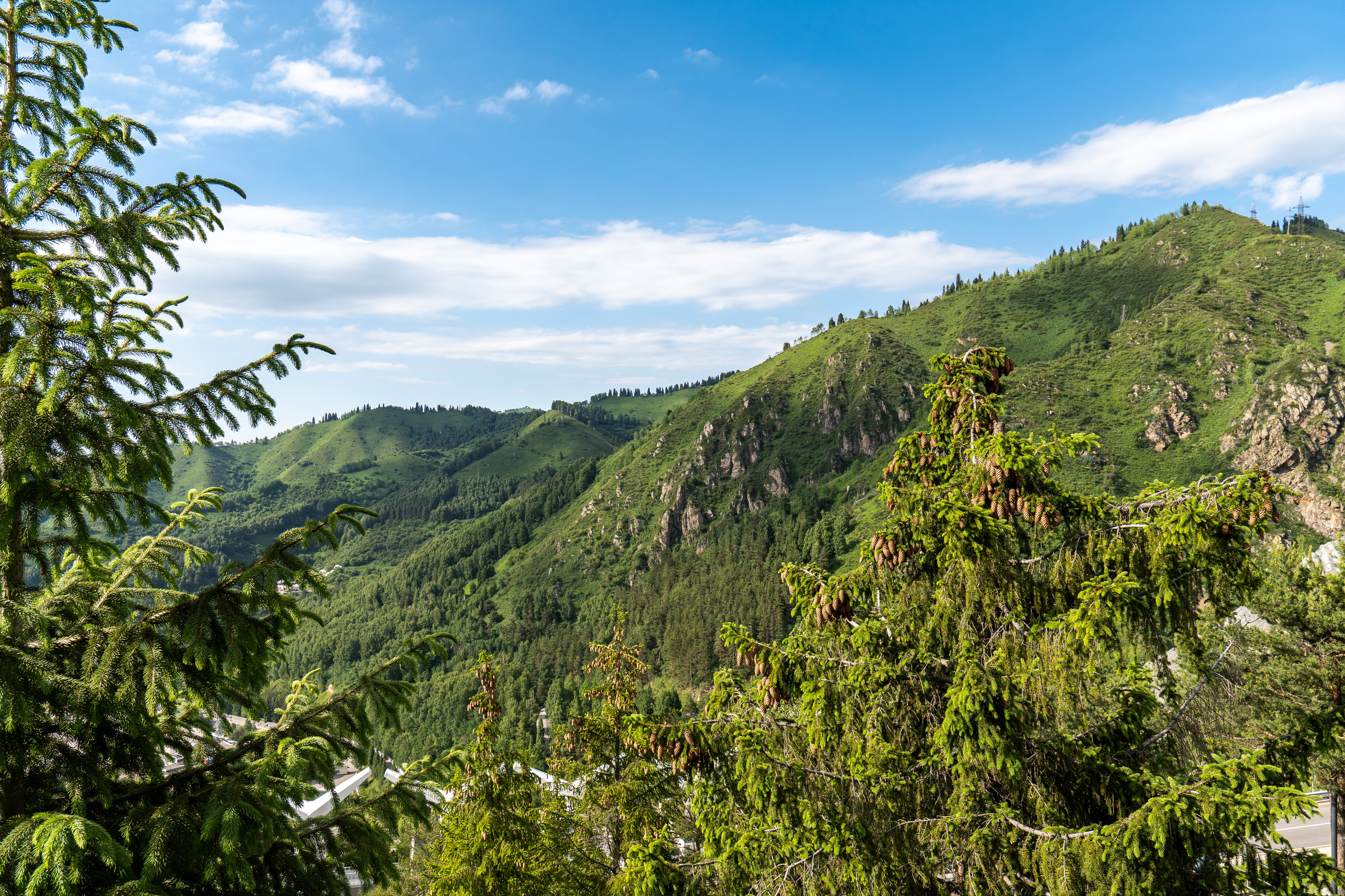 Вид на горы с селезащитной плотины Медеу