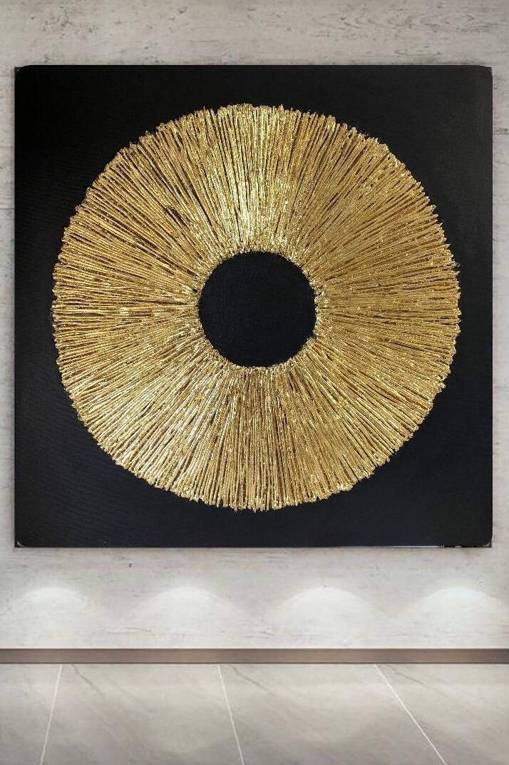 Эстетичные объемная картина для современных интерьеров Золотое солнце. MONA-ART. Студия авторского декора на заказ: зеркала-скалы по вашим размерам, столики, 3D панно, интерьерные картины, торшеры, светильники,