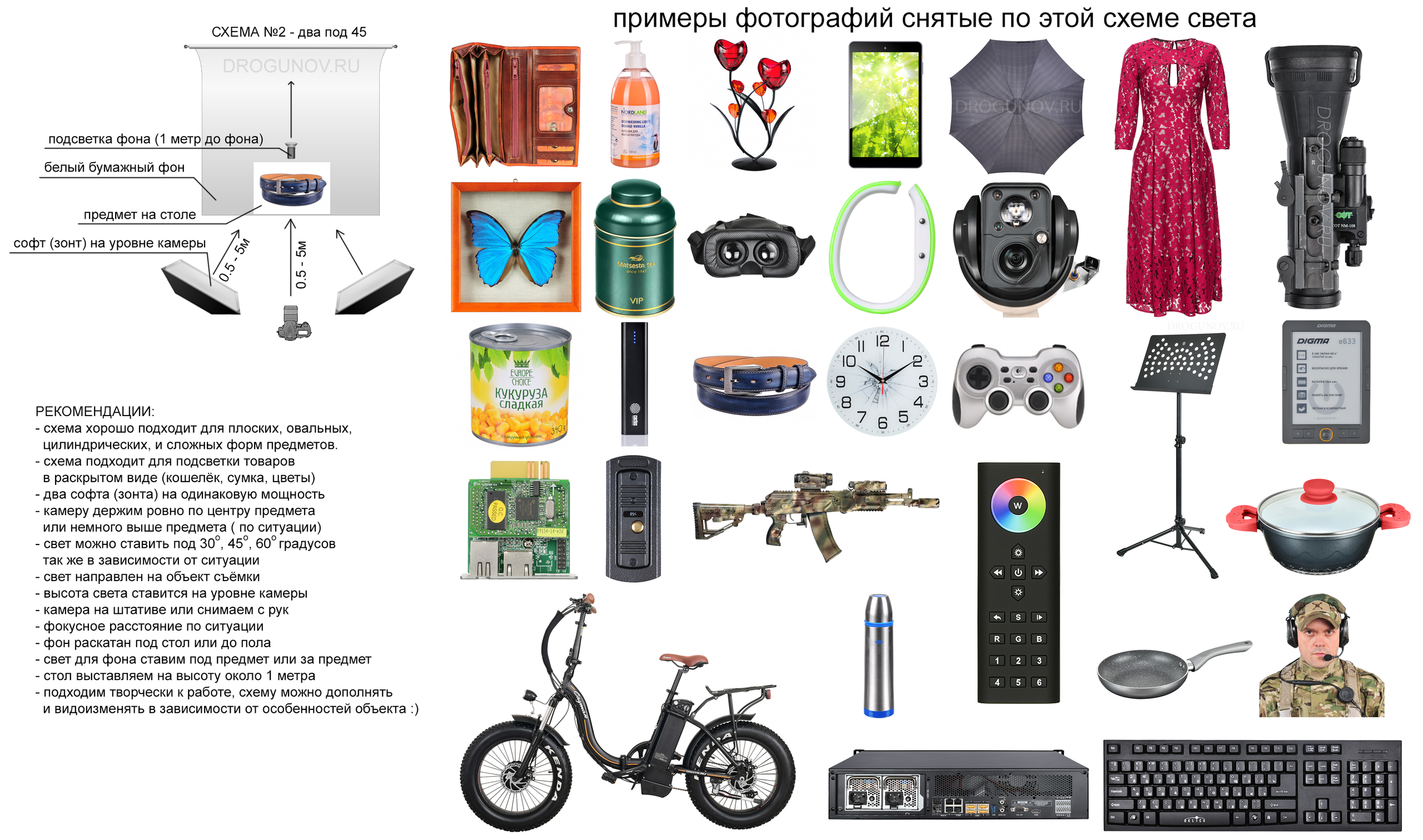 Вторая схема света для предметной съемки товаров