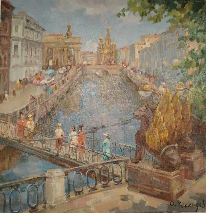 Город, виды Санкт-Петербурга, мост, река, грифоны