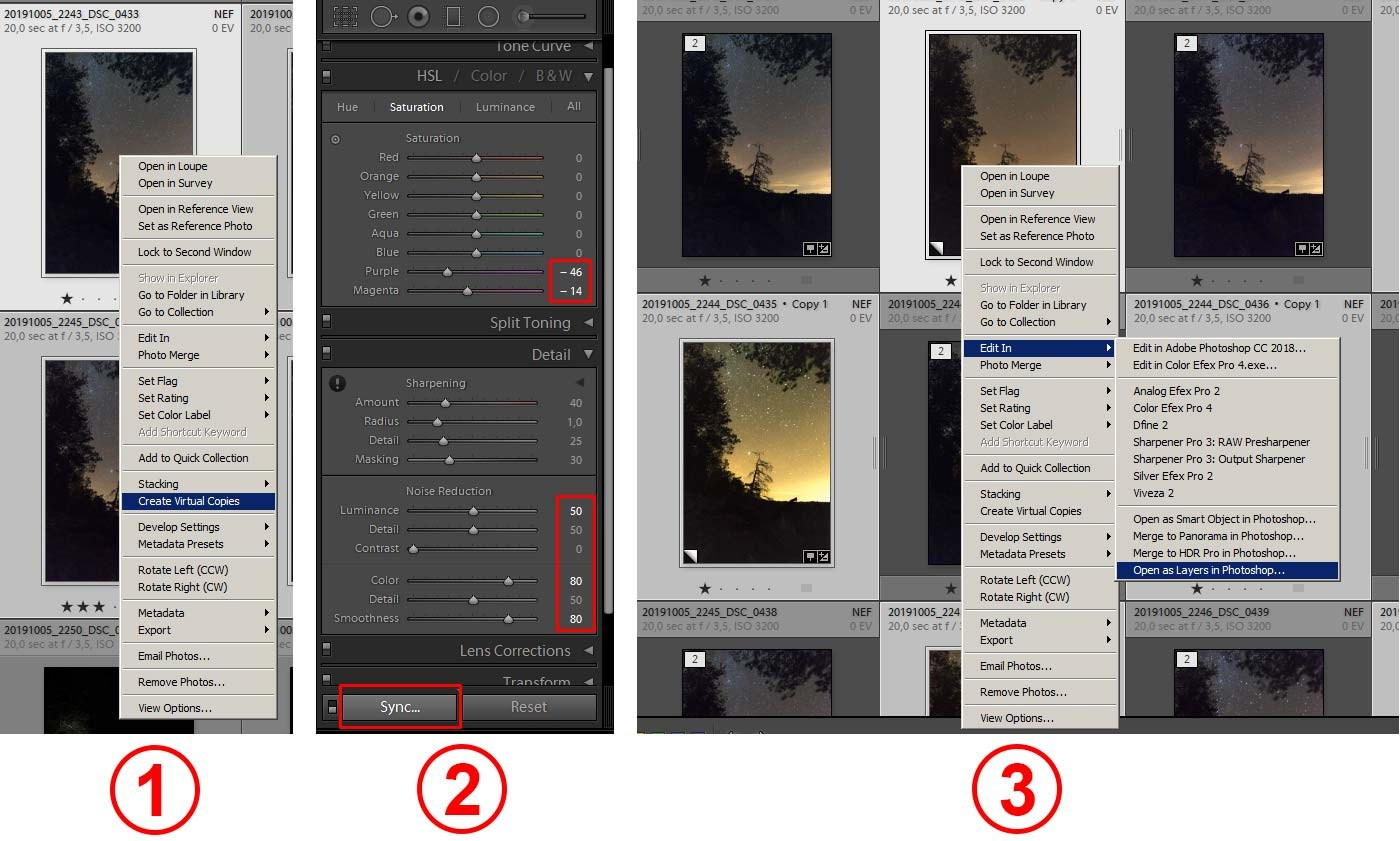 Обработка ночных кадров в Adobe Lightroom.