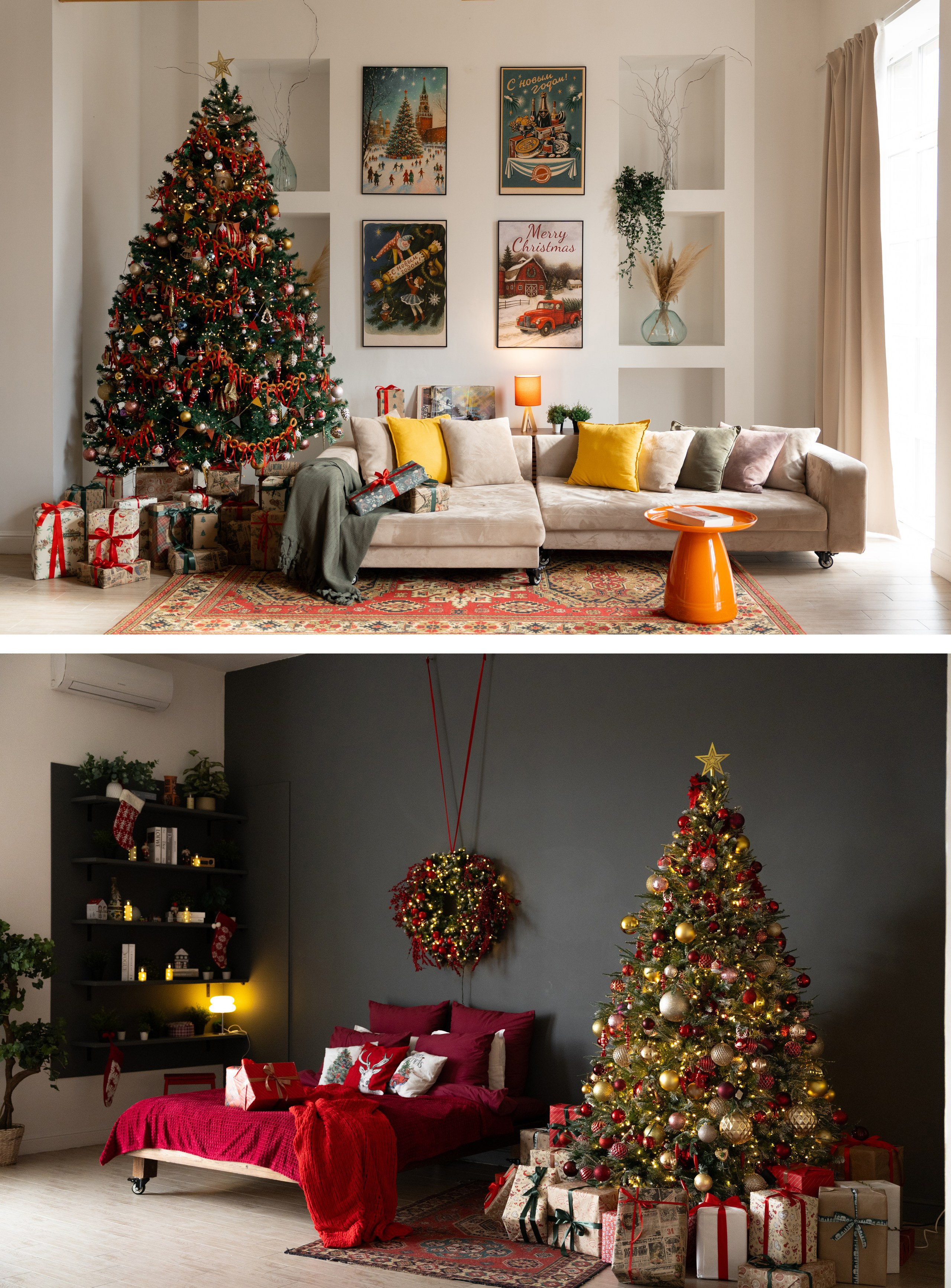 Светлая новогодняя фотосессия в студии Леона | Интерьер с диваном и елкой | Фотограф Андрей Сайфутдинов Ростов-на-Дону